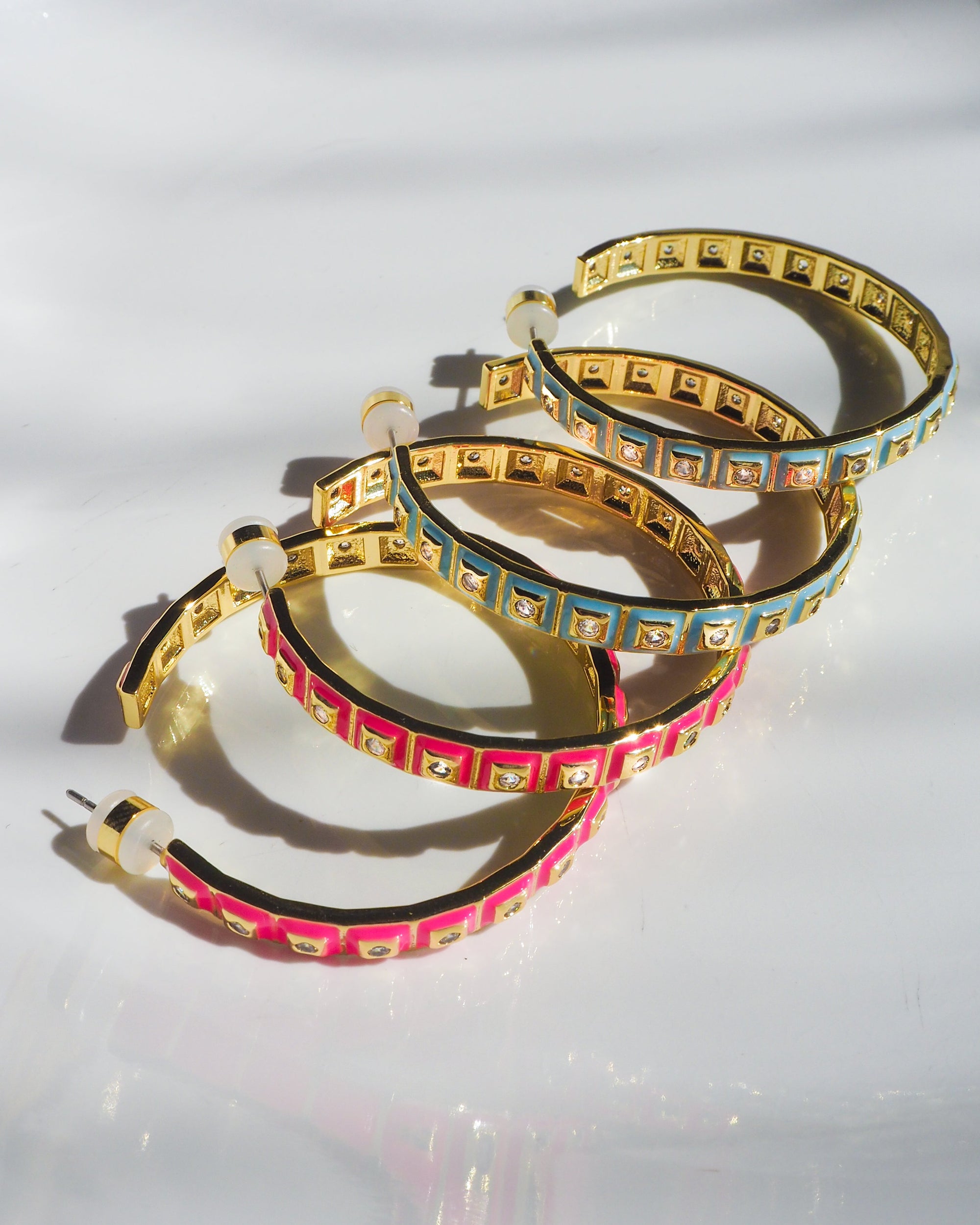 Luv Aj - XL Pyramid Stud Hoops - Hot Pink/Gold -