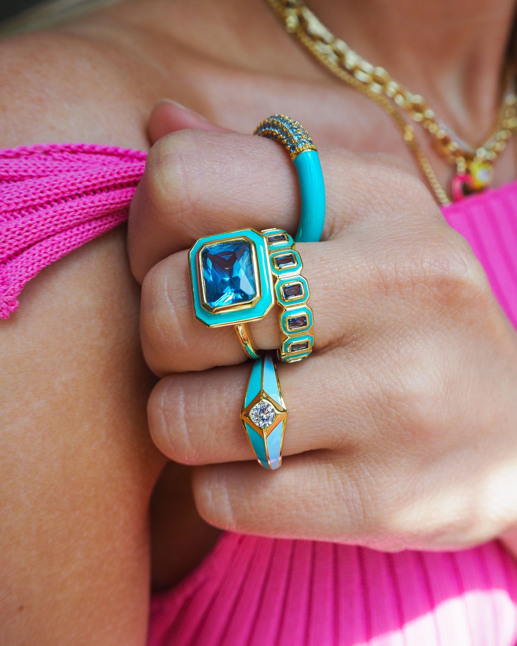 Luv Aj - Pyramid Stud Signet Ring - Blue/Gold -
