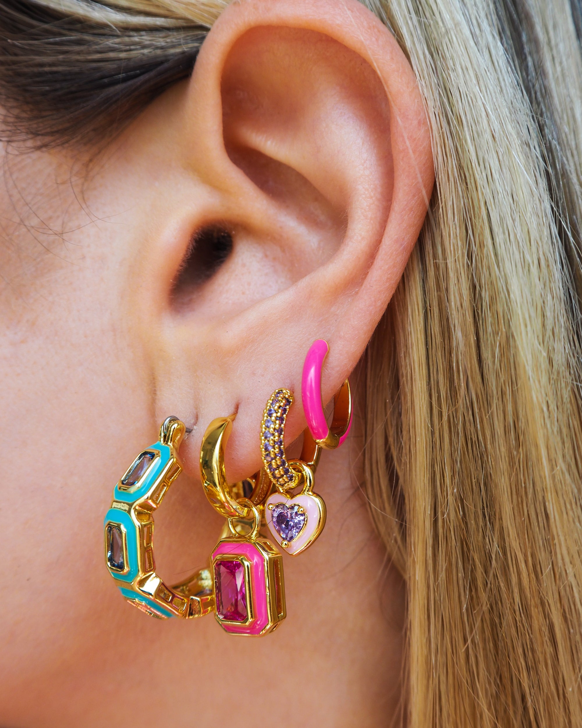 Luv Aj - Bezel Huggies- Hot Pink & Gold -