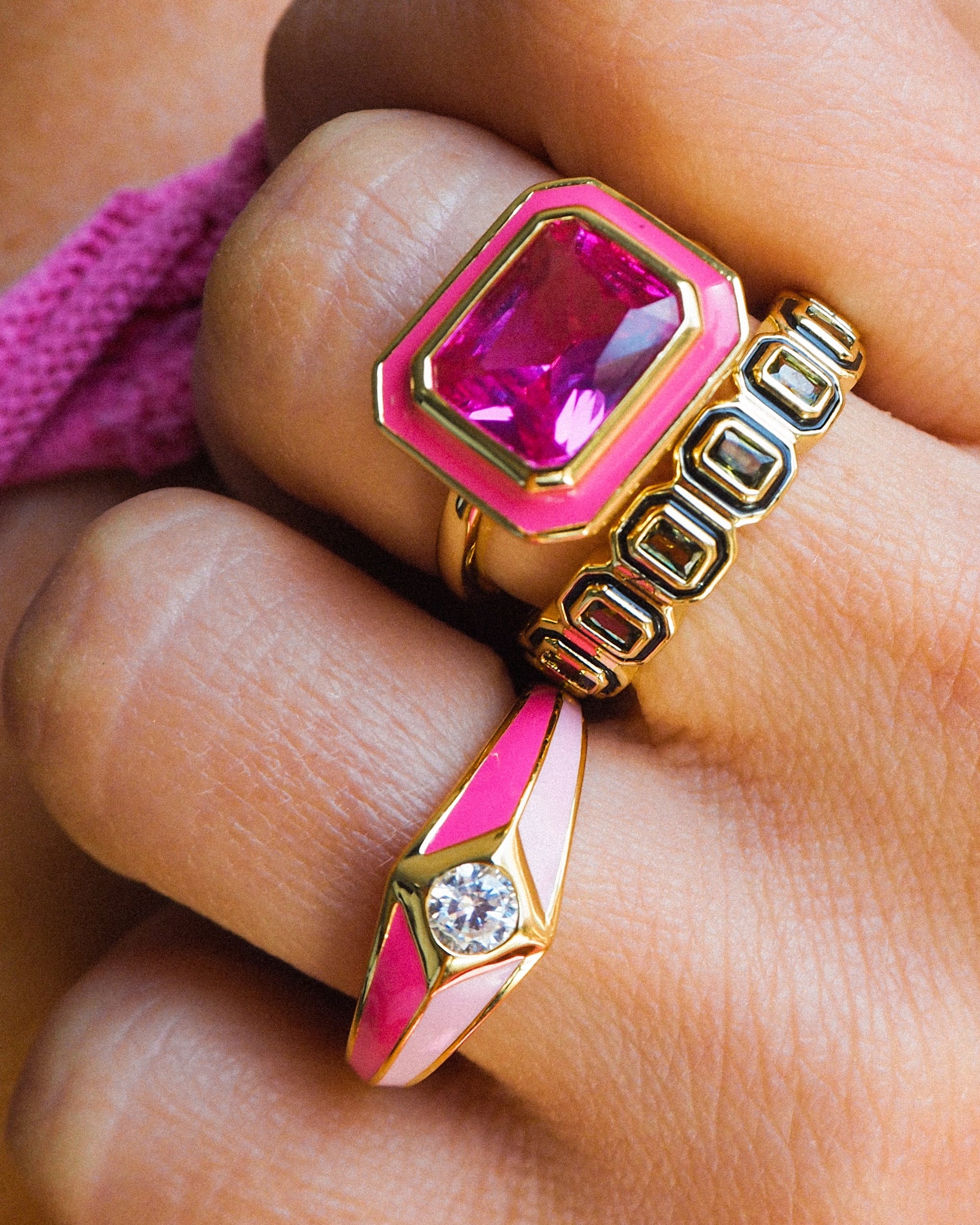 Luv Aj - Pyramid Stud Signet Ring- Pink- Gold -