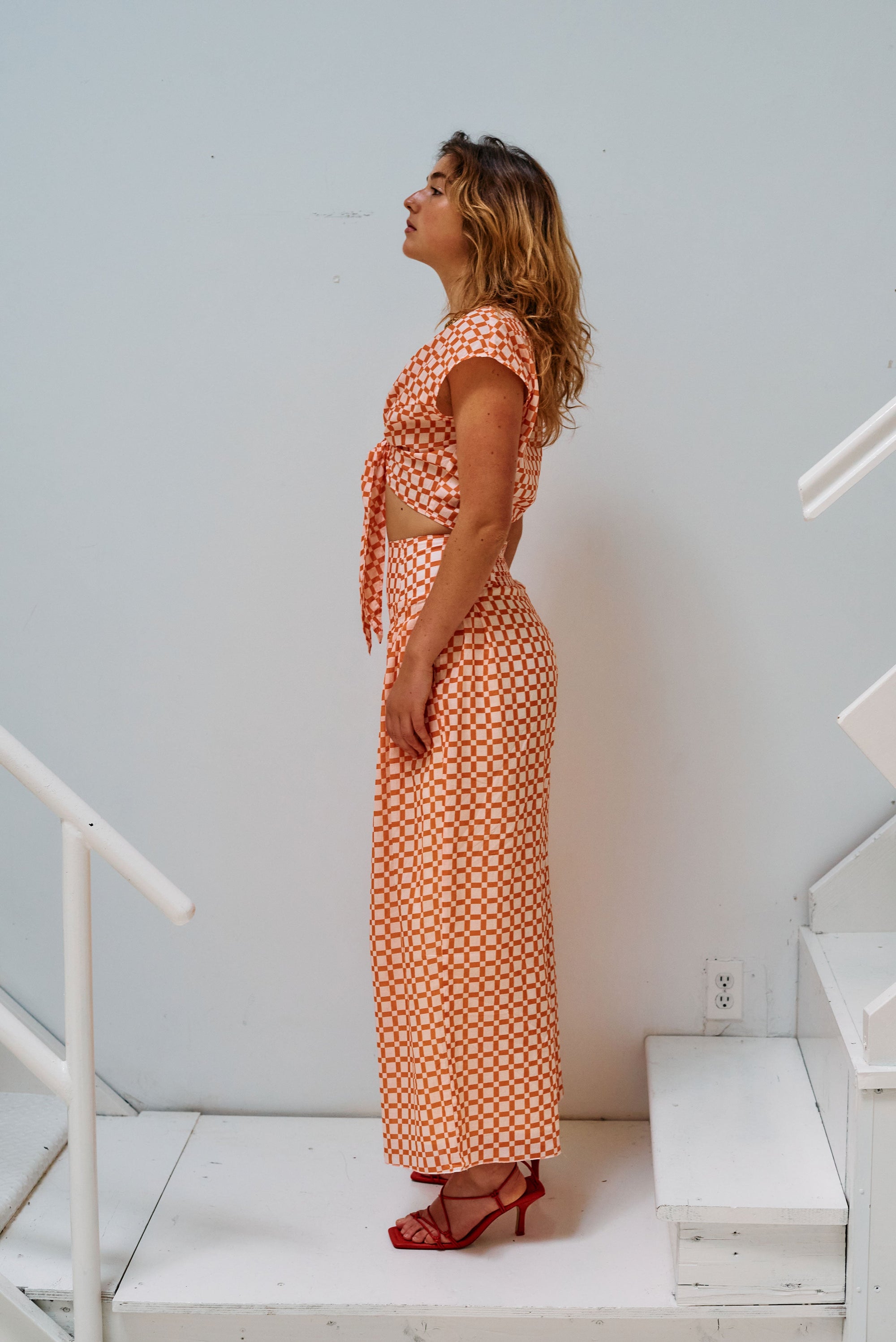 WRAY - Knot Pants - Sunset Basket Check -