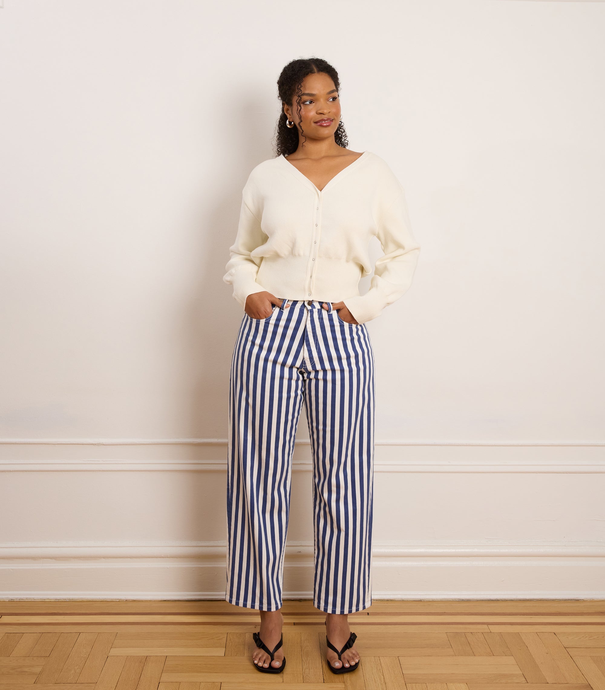 Loup - Amelia Barrel Leg Pants - Navy Stripe -