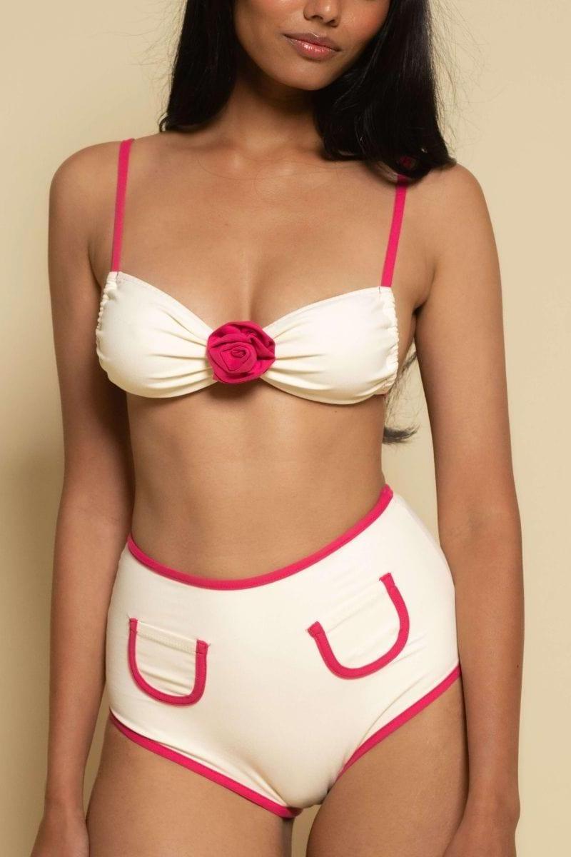 Montce - Cream Raspberry Binded Polly Bikini Bottom -
