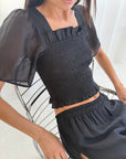 Lisa Says Gah - Toni Smocked Top - Black Organza -