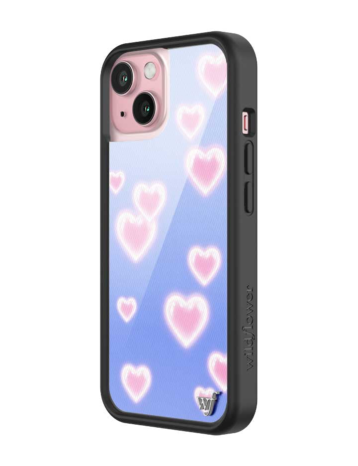 Wildflower iPhone case 15 Dreamy Hearts Blue Pink Cute