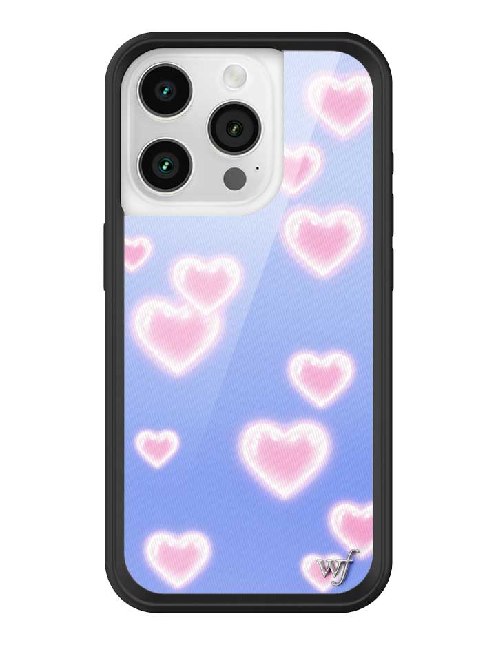 Wildflower iPhone case 15 Pro Dreamy Hearts Blue Pink Cute