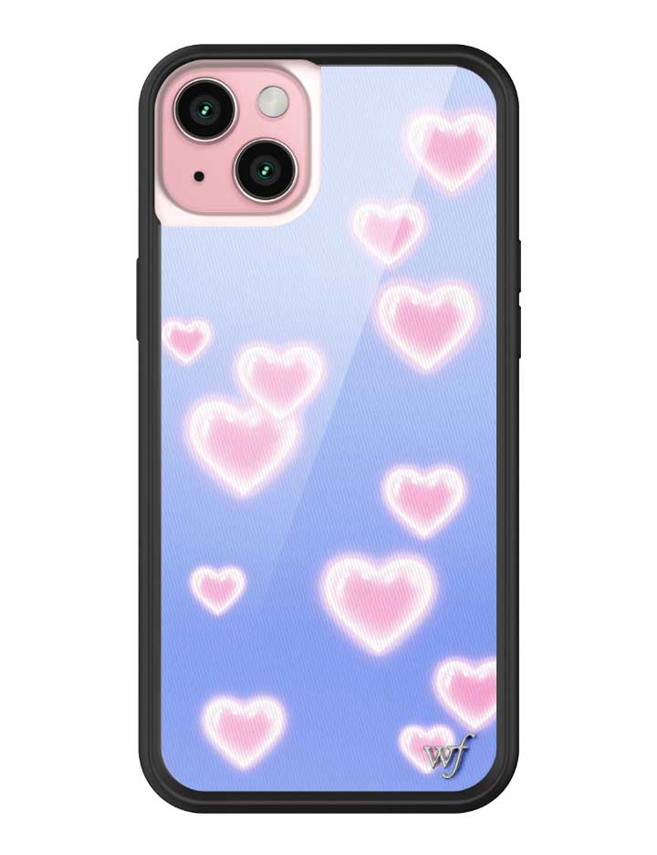 Wildflower iPhone case 15 Plus Dreamy Hearts Blue Pink Cute