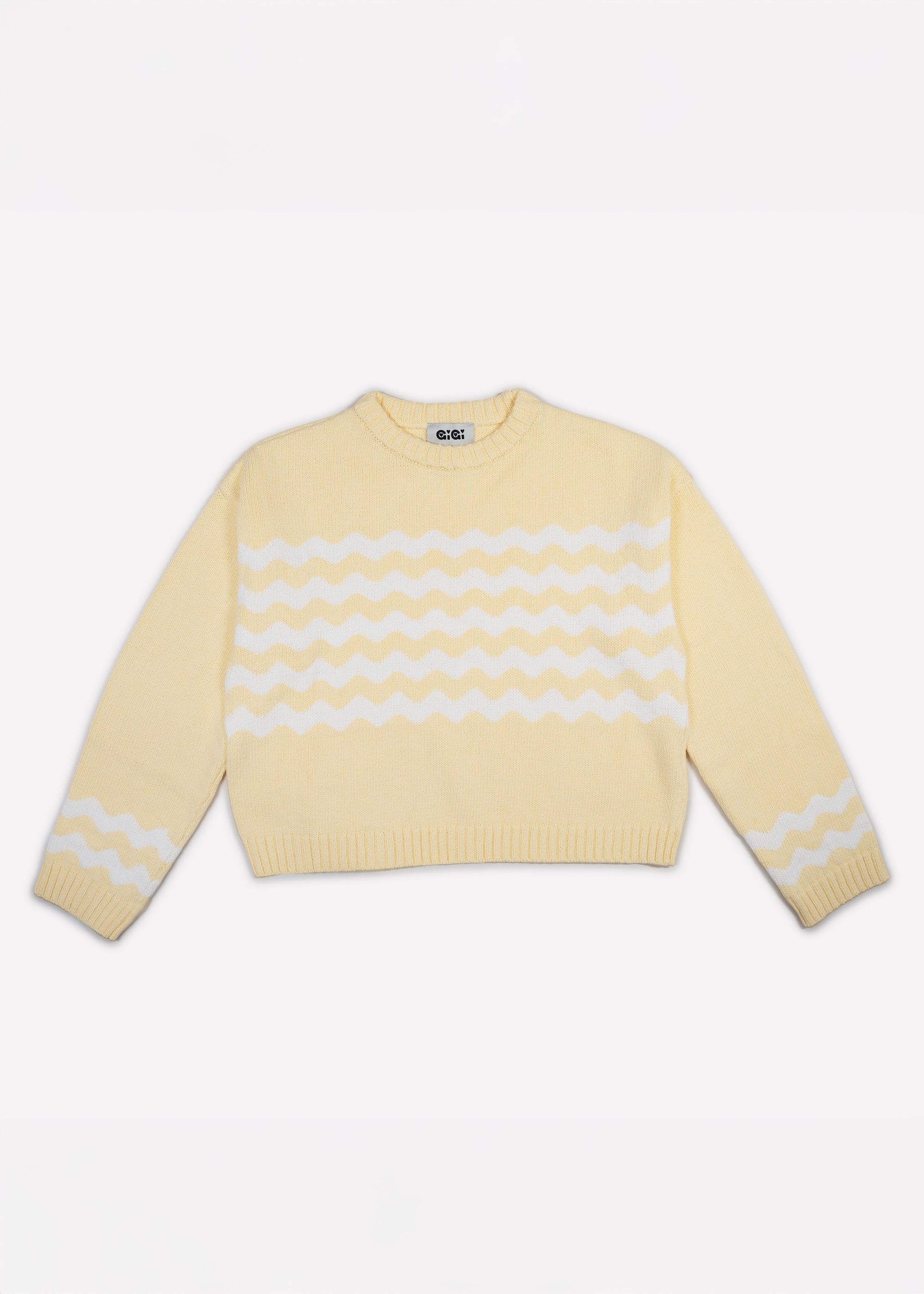 Gigi Knitwear - Wavy Stripe Sweater - Light Yellow &amp; White -