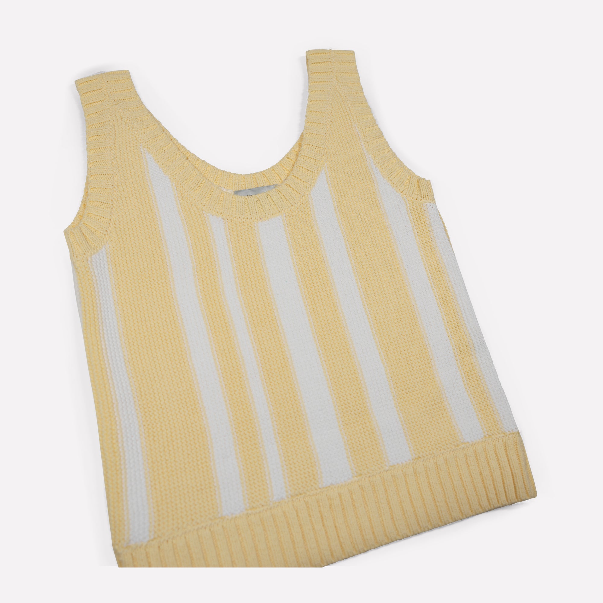 Gigi Knitwear - Vertical Stripe Tank Top - Light Yellow & White -