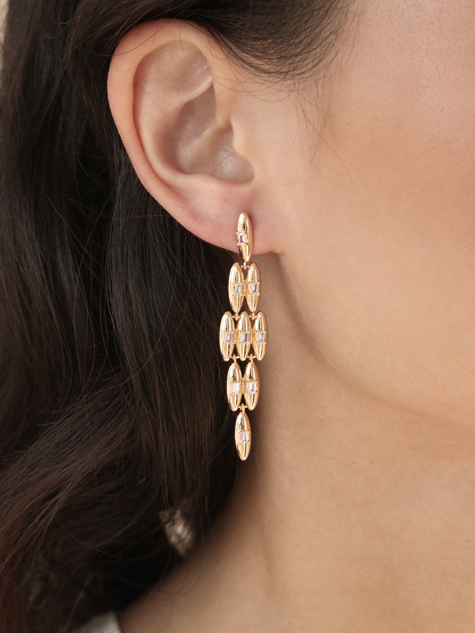 Ettika - Oval Dome Baguette Dangle Earrings -