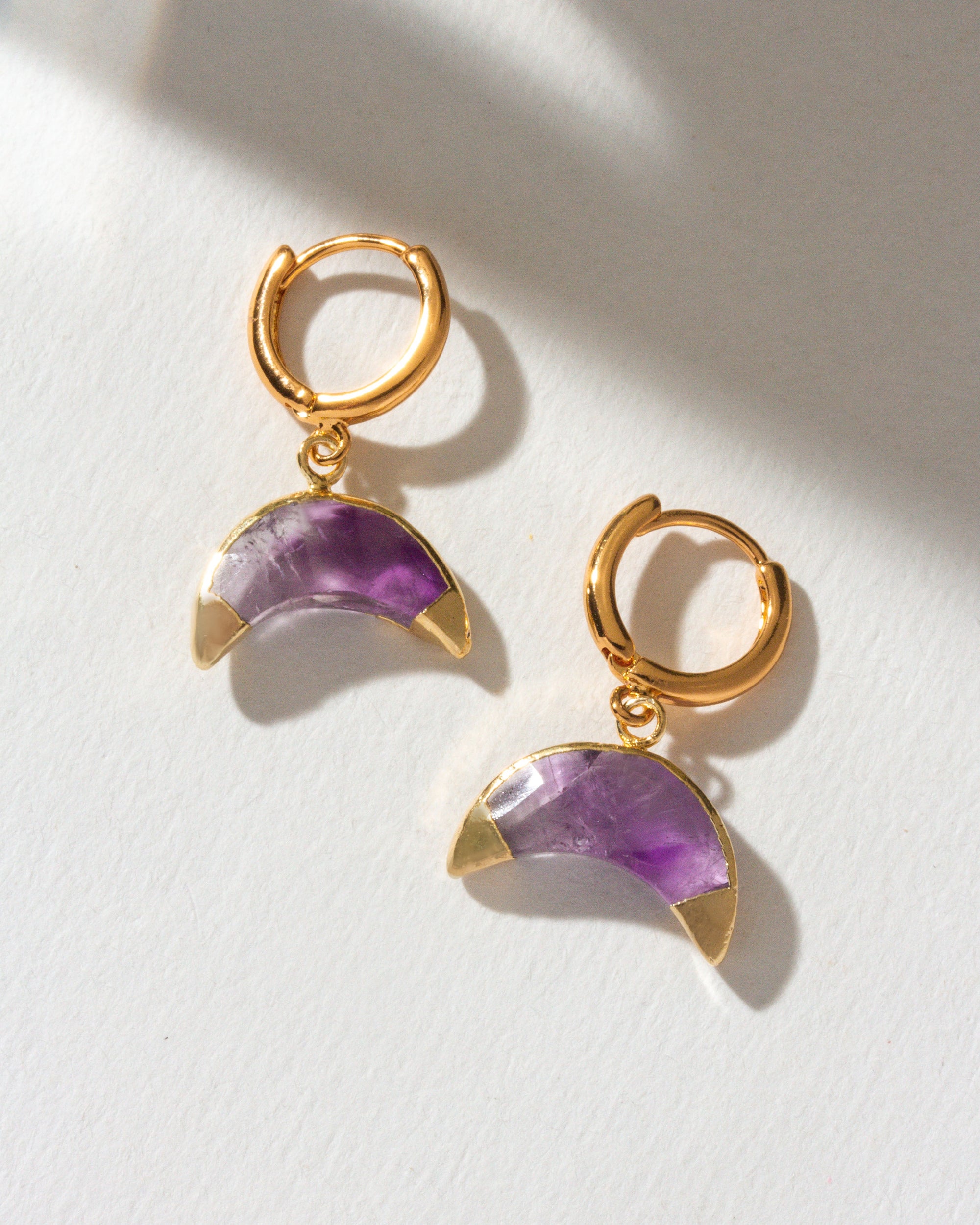 Luna Norte - Crescent Horn Huggie Hoop Earring - Amethyst