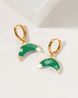 Luna Norte - Crescent Horn Huggie Hoop Earring - Green Chalcedony