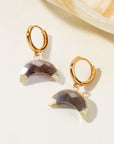 Luna Norte - Crescent Horn Huggie Hoop Earring - Coffee Moonstone