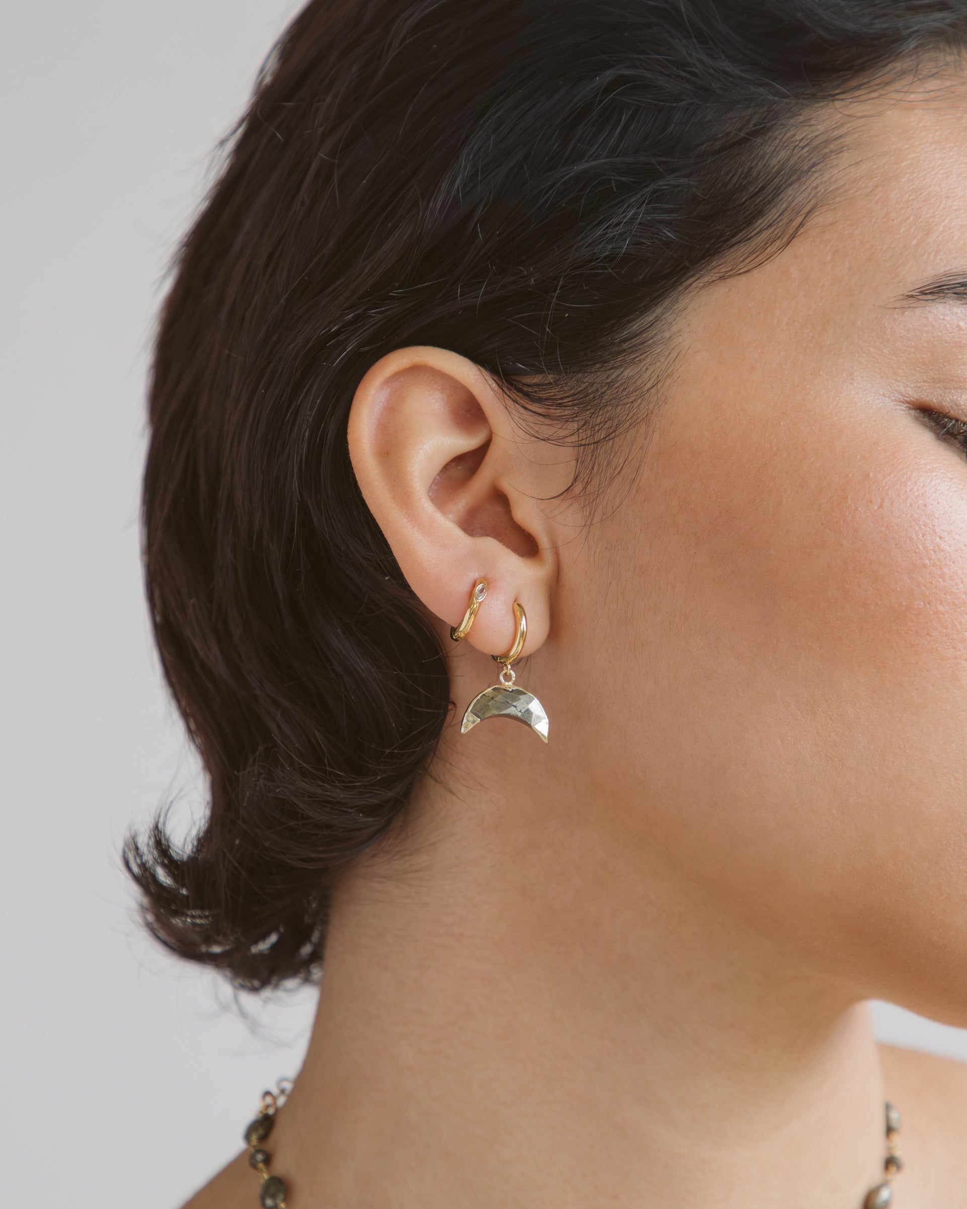 Luna Norte - Crescent Horn Huggie Hoop Earring -