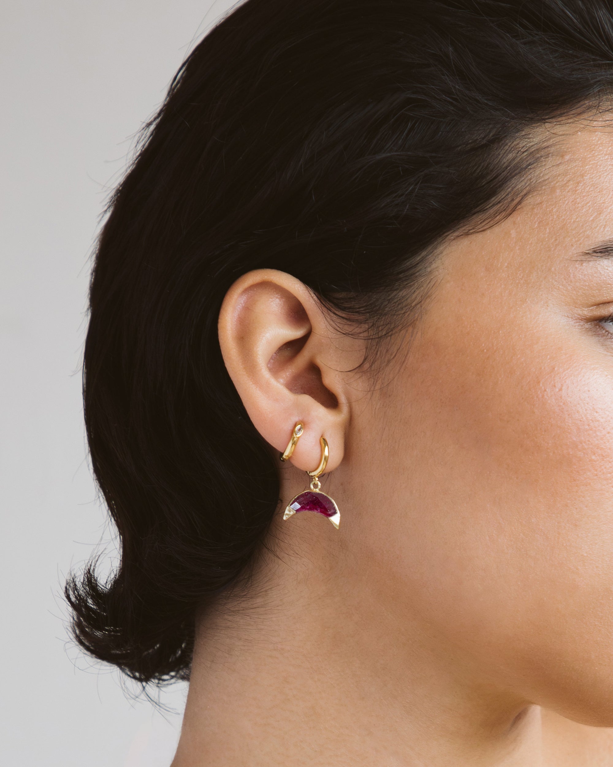 Luna Norte - Crescent Horn Huggie Hoop Earring -
