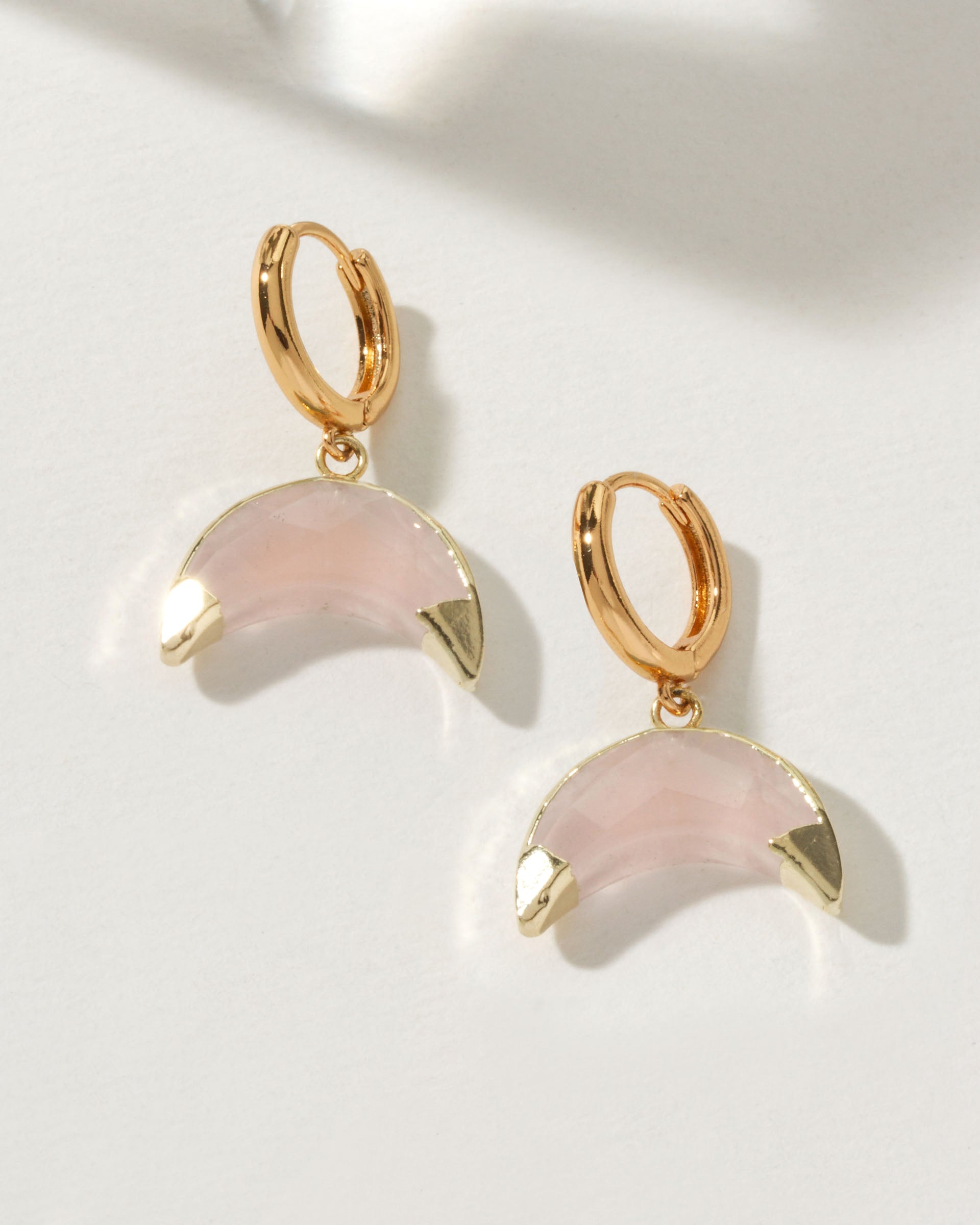 Luna Norte - Crescent Horn Huggie Hoop Earring - Rose Quartz