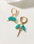 Luna Norte - Crescent Horn Mismatched Huggie Hoop Earring - Turquoise