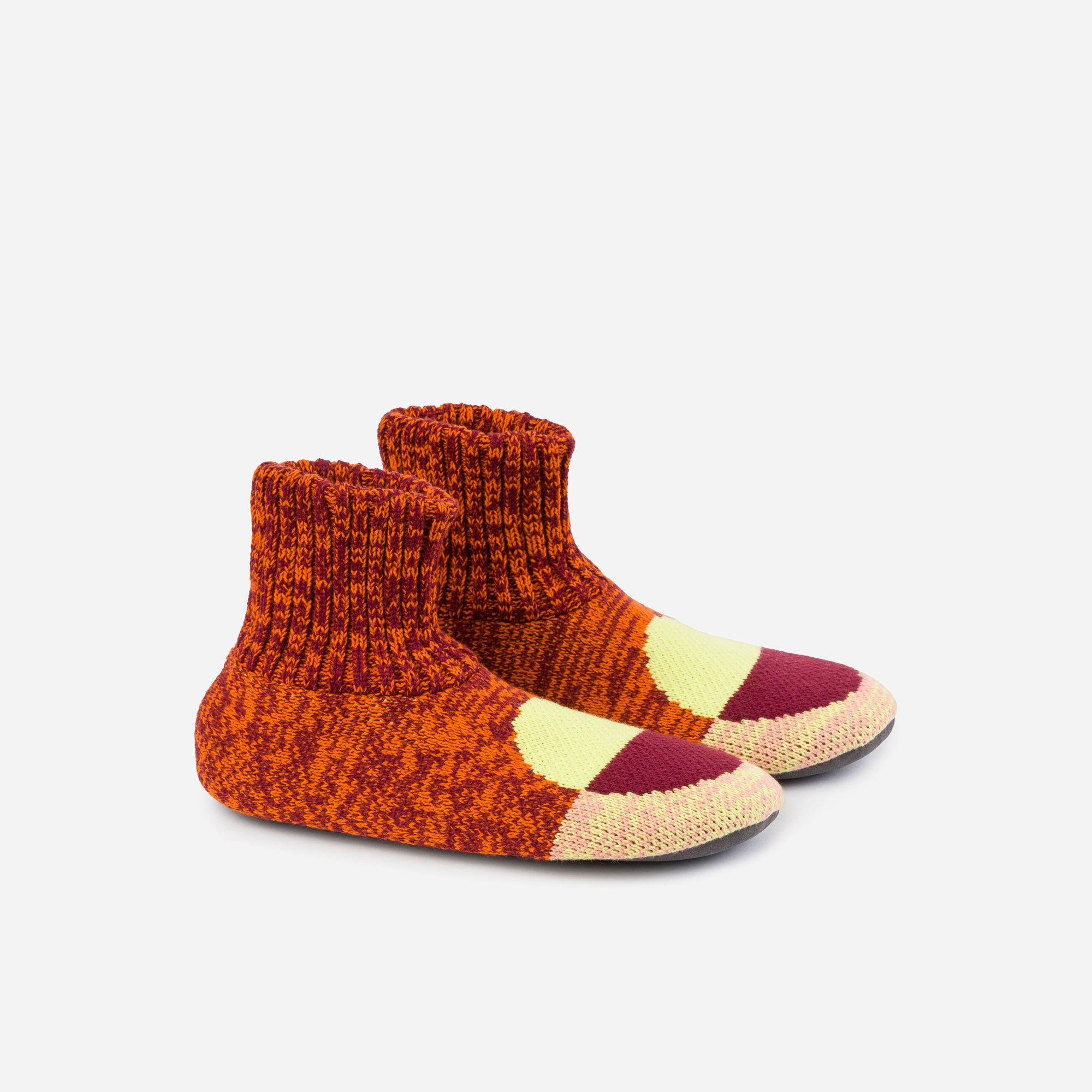 Verloop - Flip Dot Knit Sock Slippers - Lime Wine Red