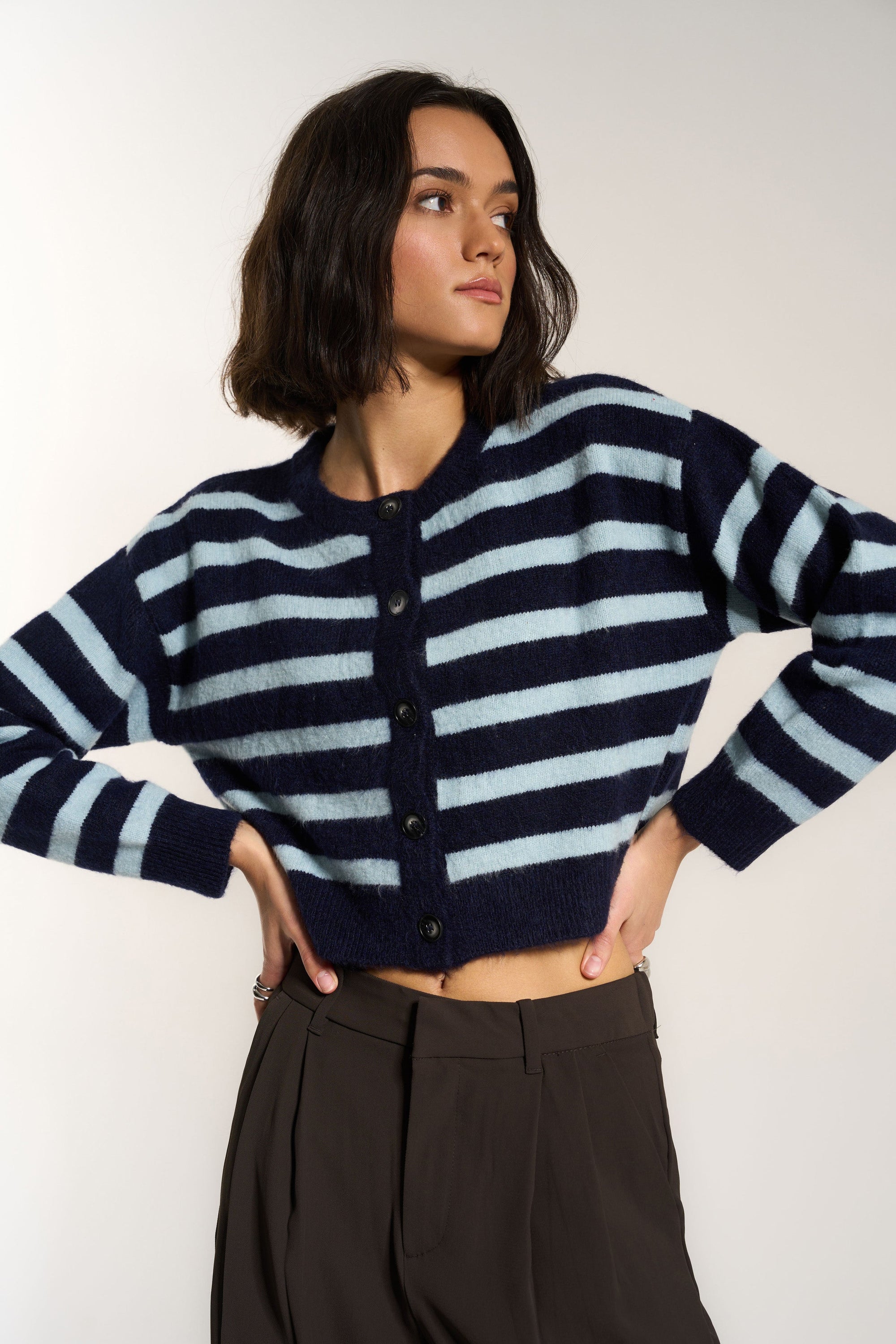 Callahan Knitwear - Fiona Cardigan - Sky Stripe -