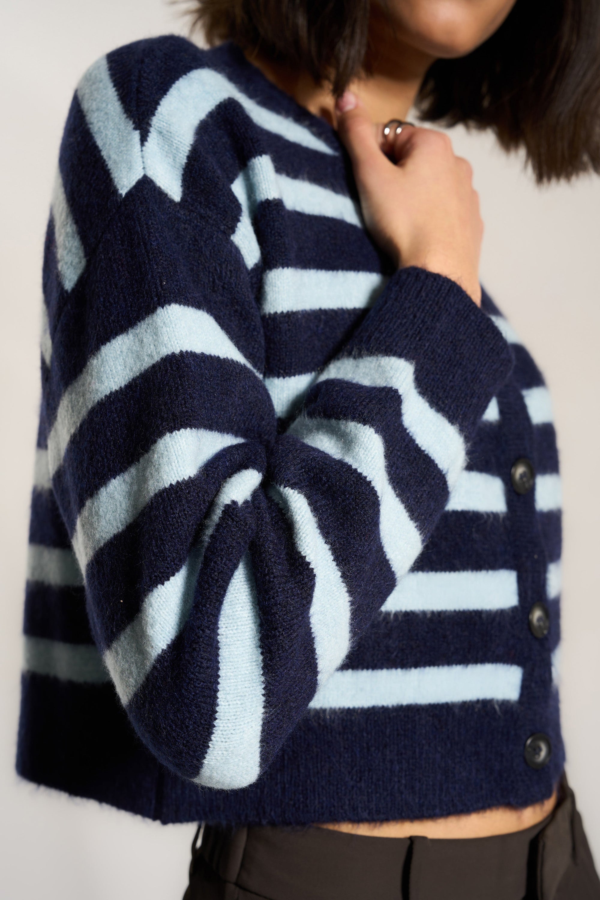 Callahan Knitwear - Fiona Cardigan - Sky Stripe -