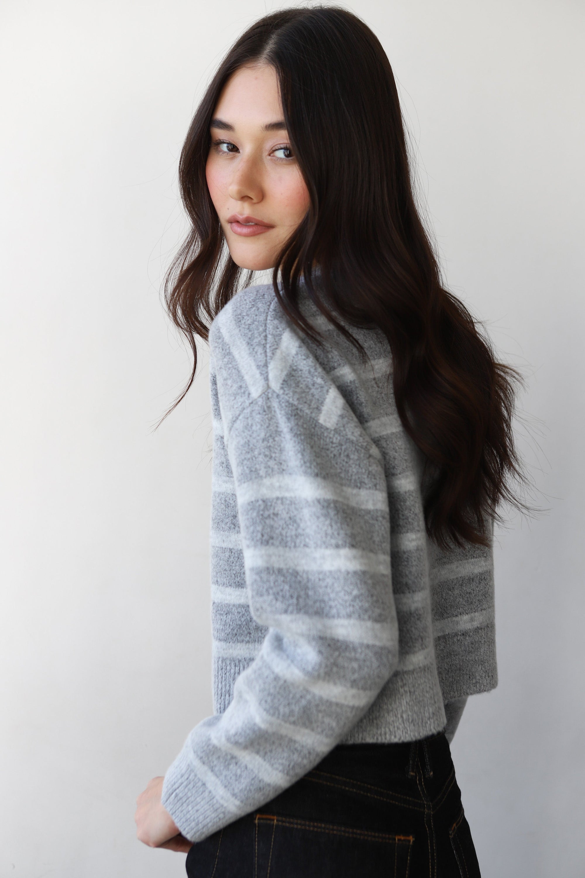 Callahan Knitwear - Fiona Cardigan - Heather Grey Stripe -