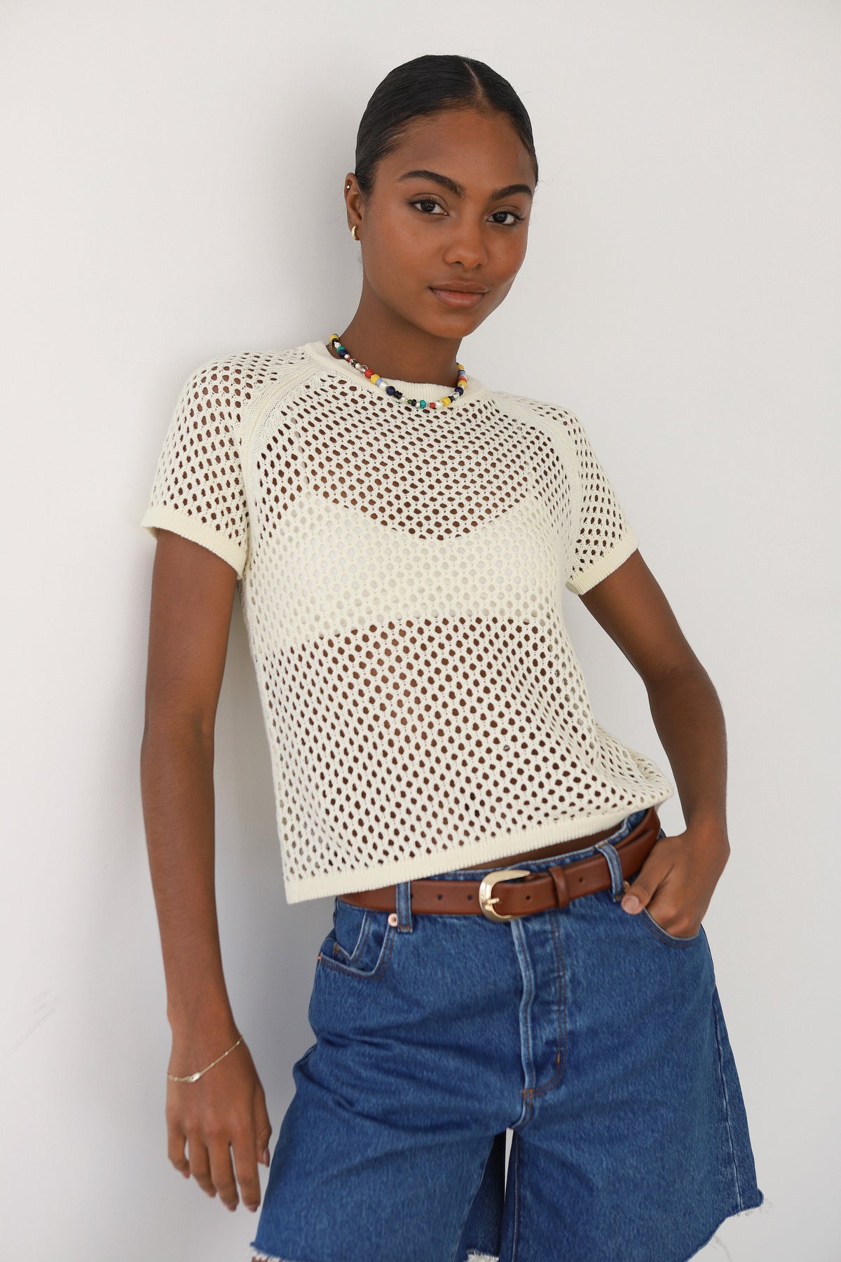 Francisca Crochet Tee - Creme