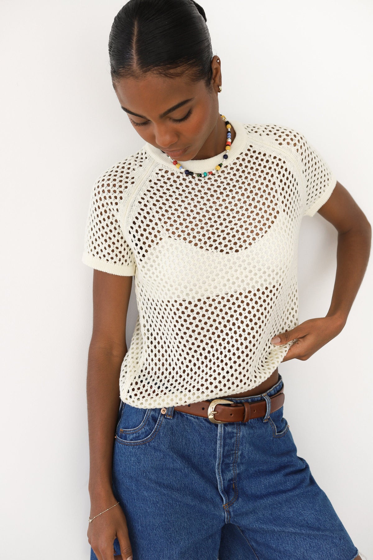 Francisca Crochet Tee - Creme
