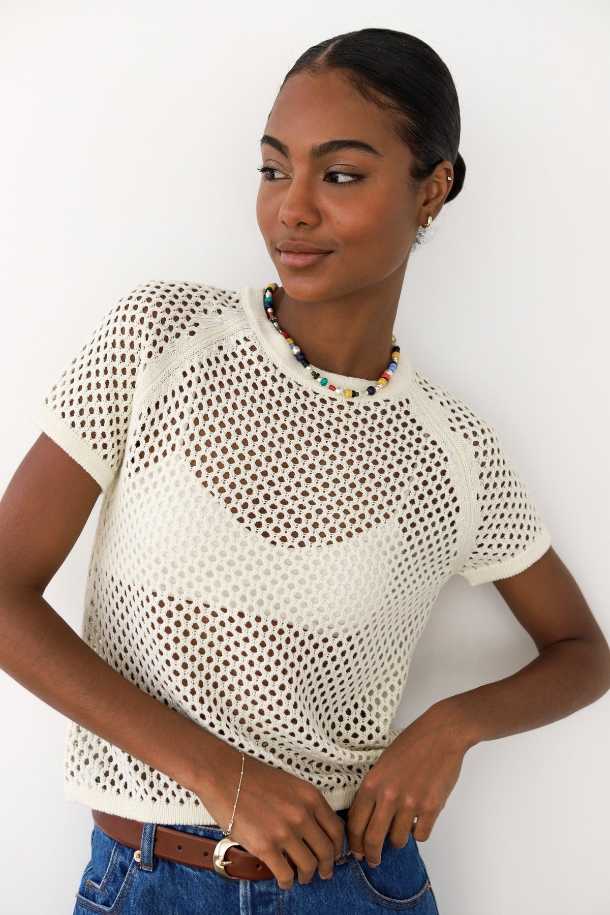 Francisca Crochet Tee - Creme