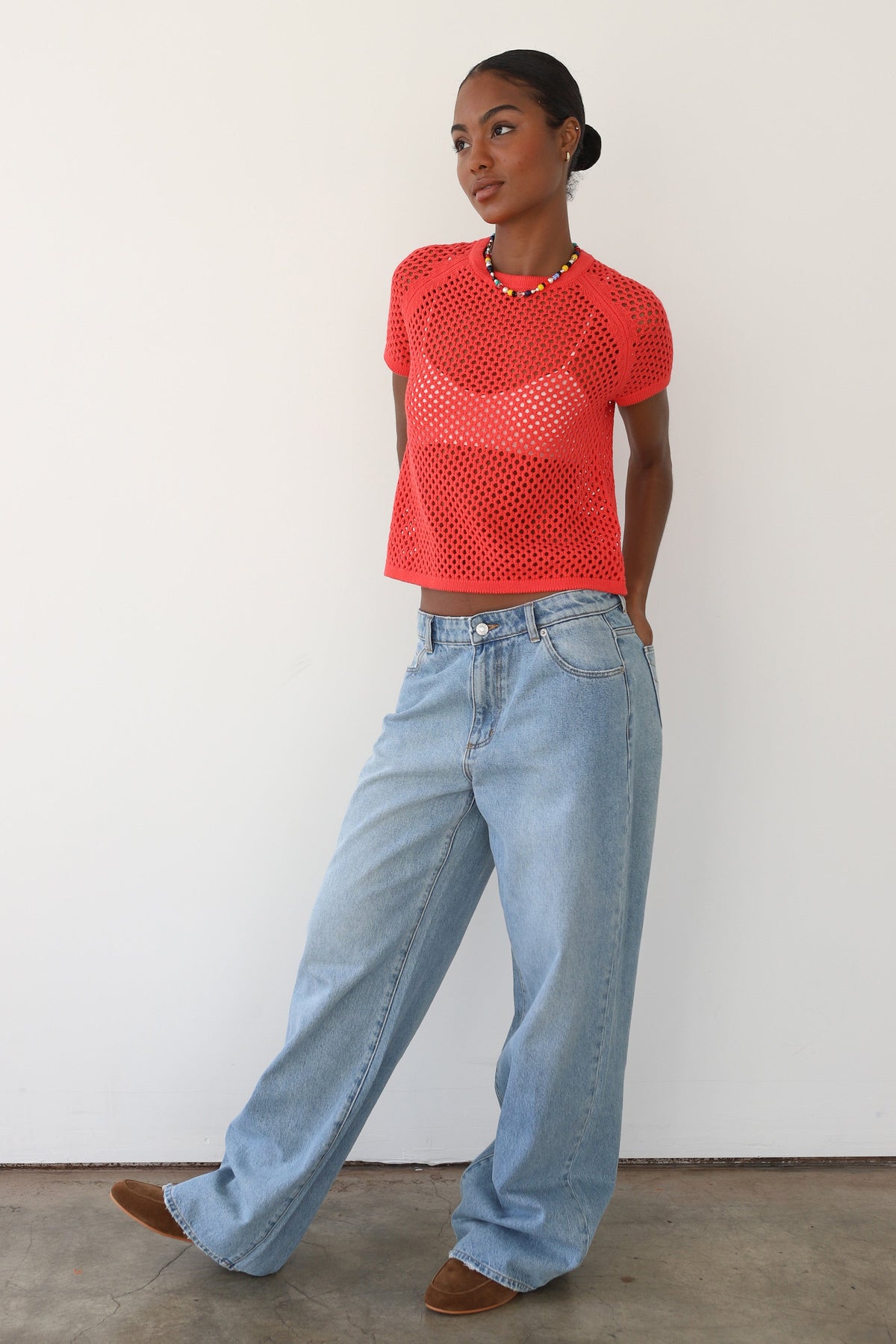 Francisca Crochet Tee - Poppy