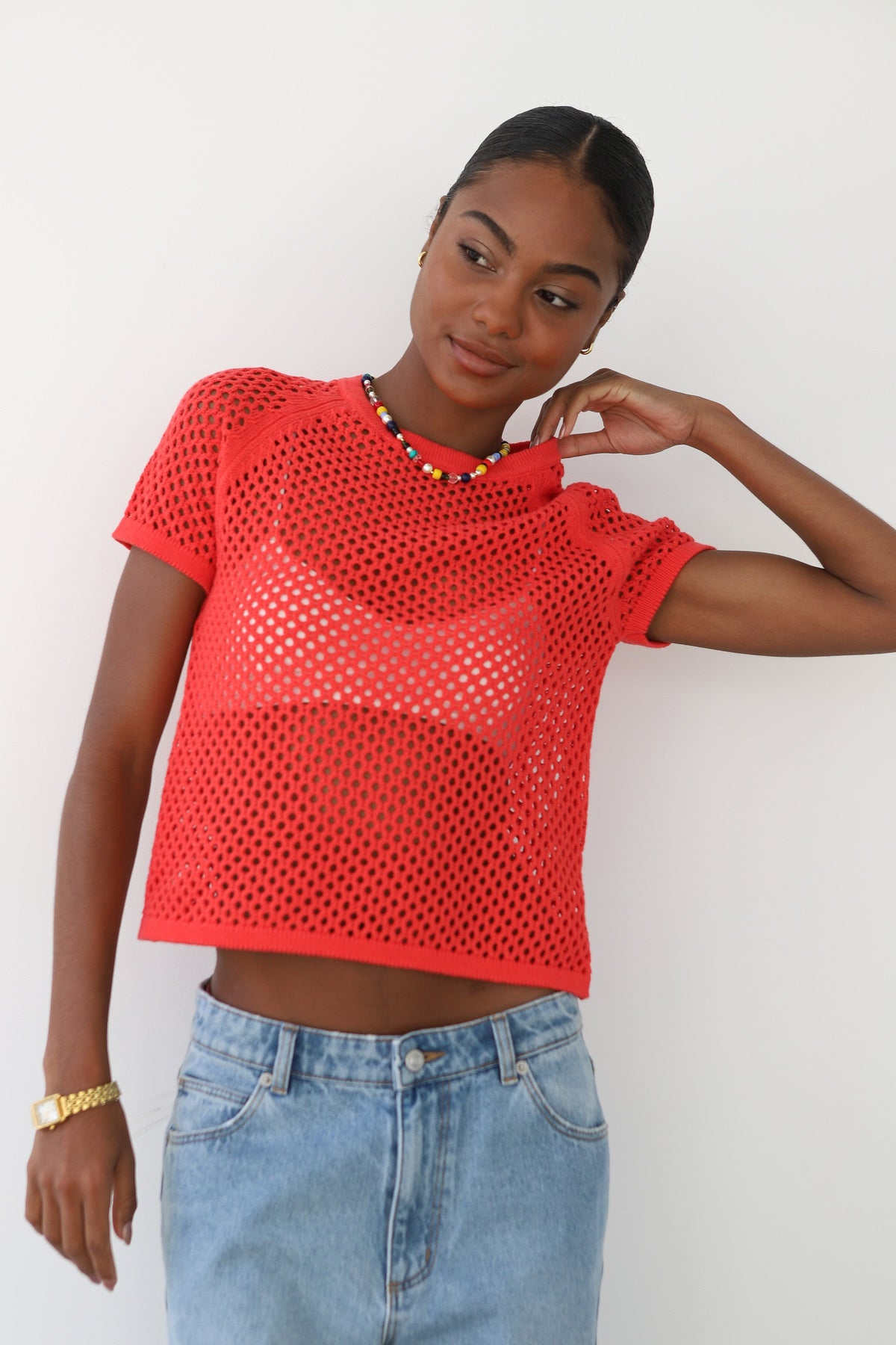 Francisca Crochet Tee - Poppy