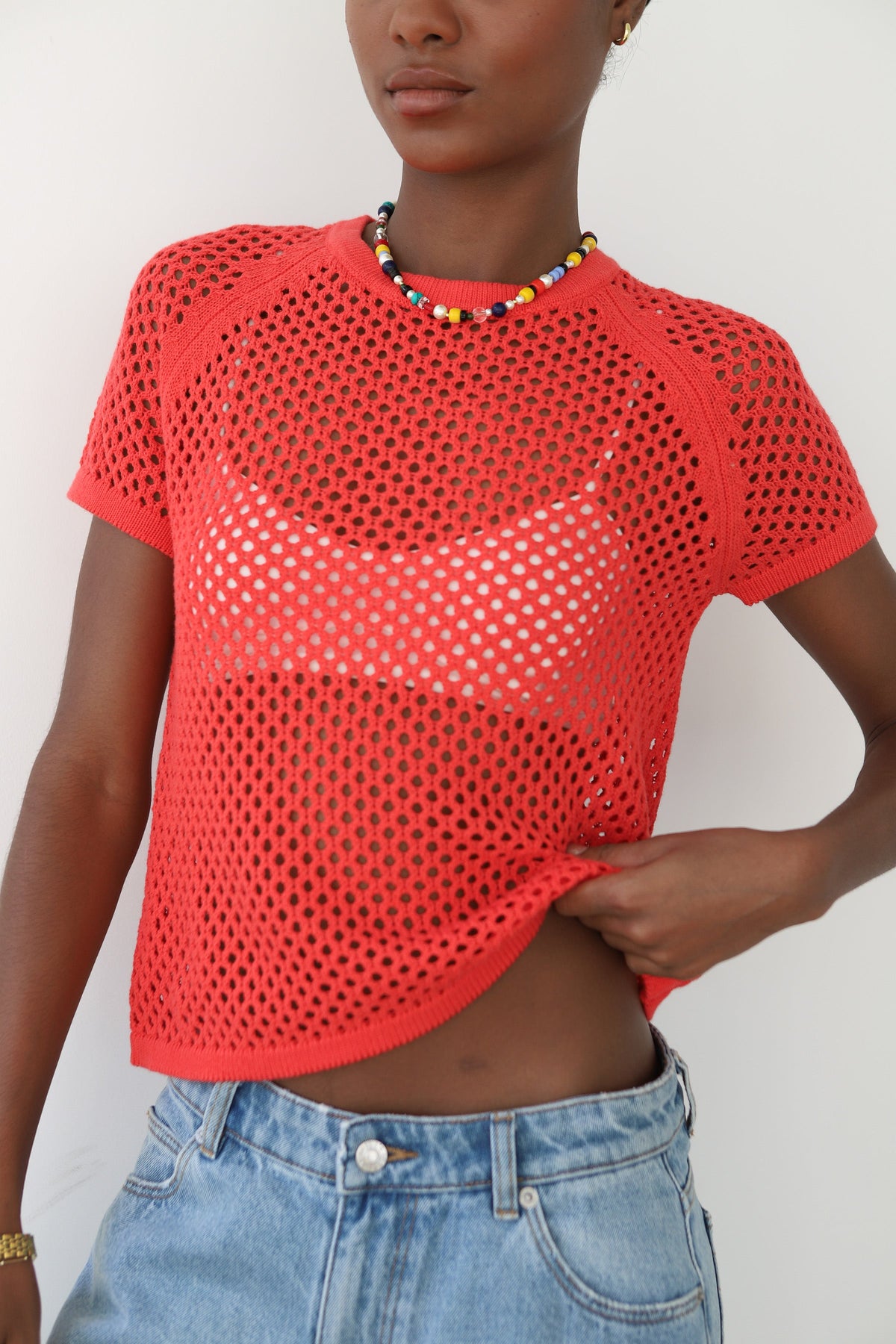 Francisca Crochet Tee - Poppy