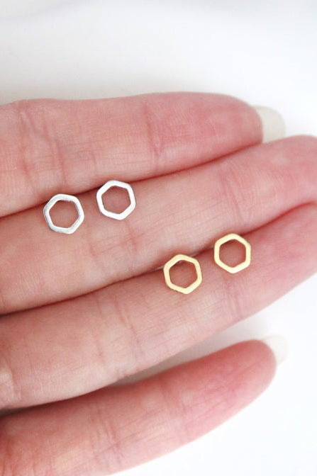 Peter + June - Geo Studs - Silver Hexagon -