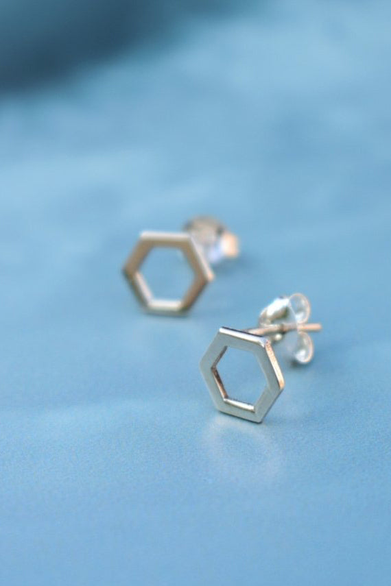 Peter + June - Geo Studs - Silver Hexagon -