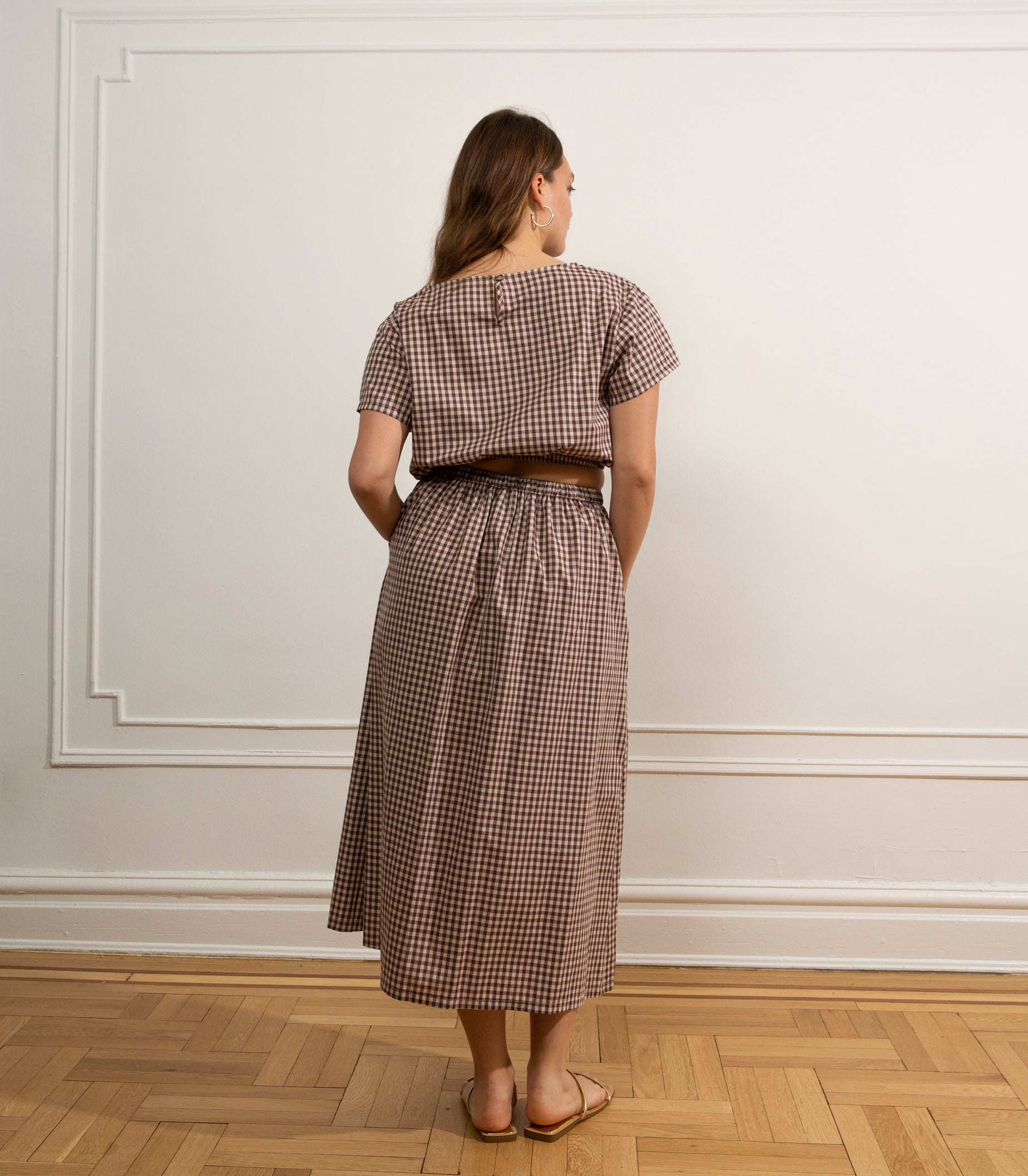 Cornielia Skirt in Brown &amp; Cream Gingham Print | Loup