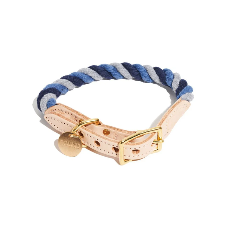 Found My Animal - Up-Cycled Rope Cat & Dog Collar - Gray, Blue, Navy -