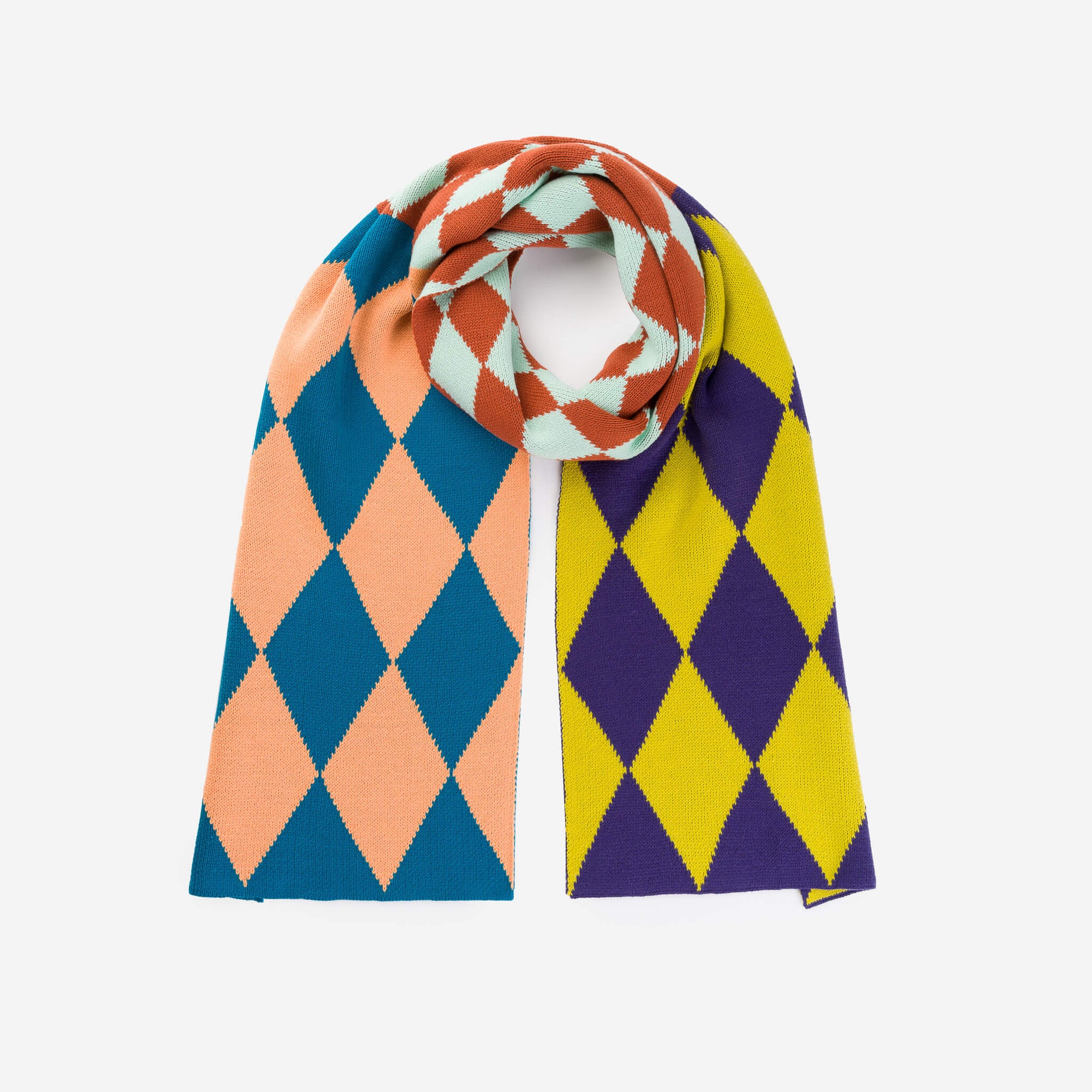 Verloop - Harlequin Big Knit Scarf - Teal Peach