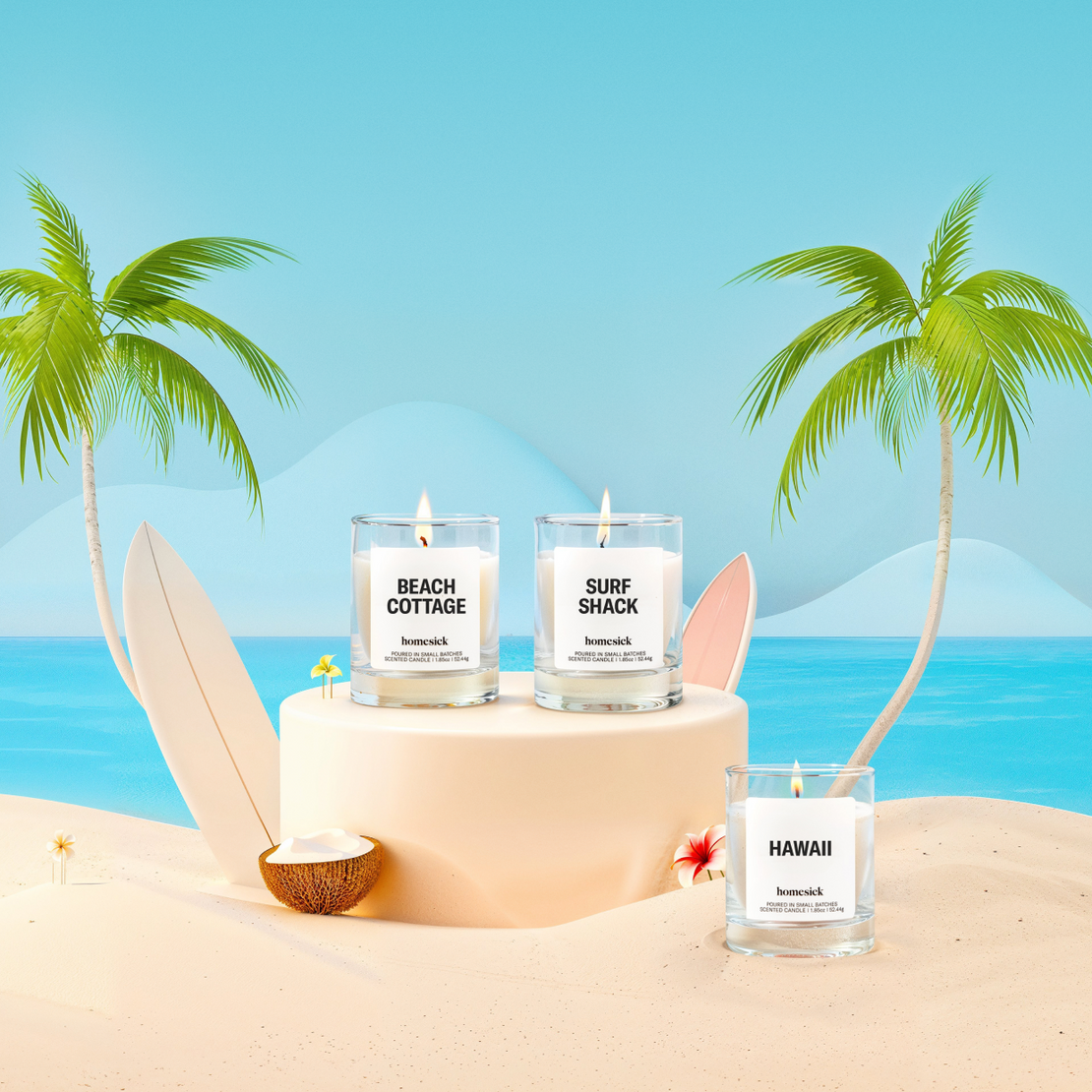 Homesick Candles - Beach Vacay Mini Candle Trio -