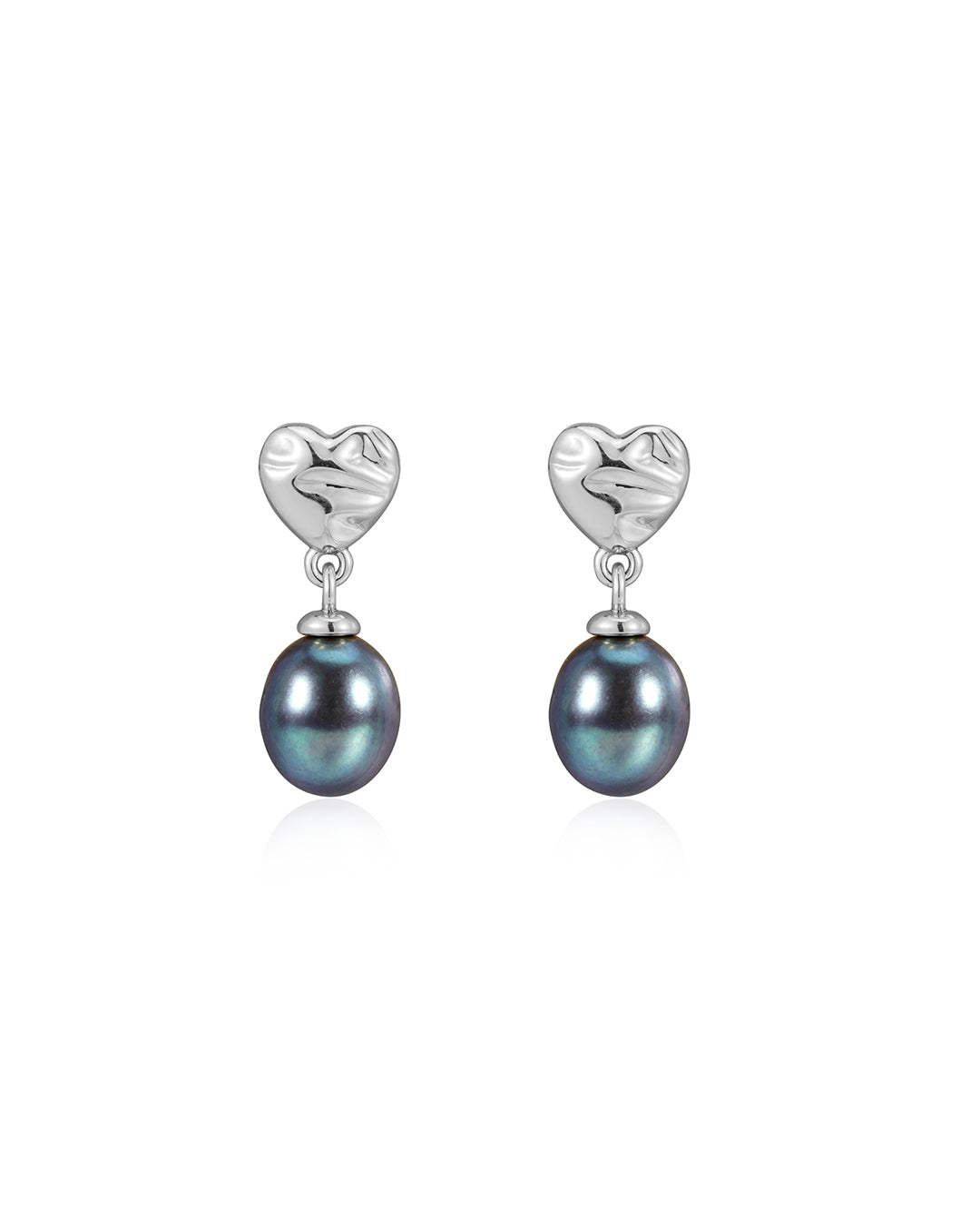 Luv Aj - The Hammered Heart Pearl Studs - Silver