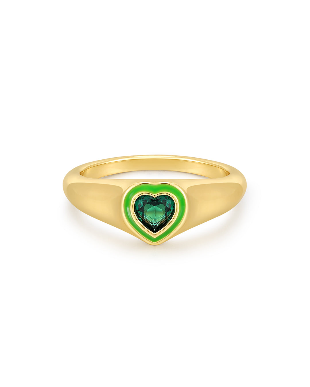 Luv Aj - Heart Signet Ring- Green- Gold -