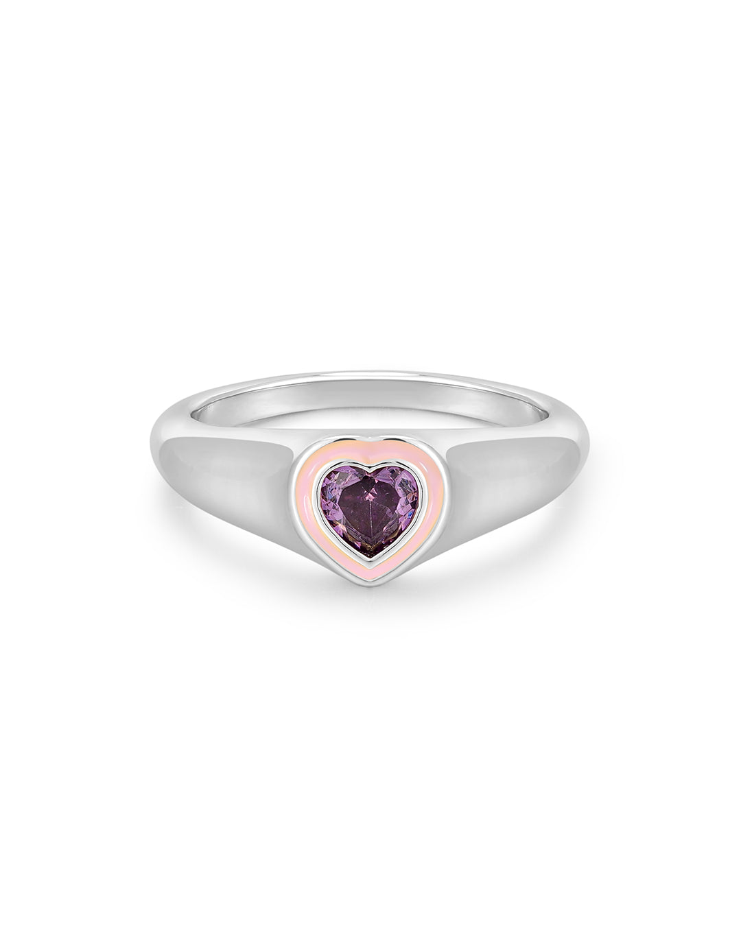 Luv Aj - Heart Signet Ring- Pink- Silver -