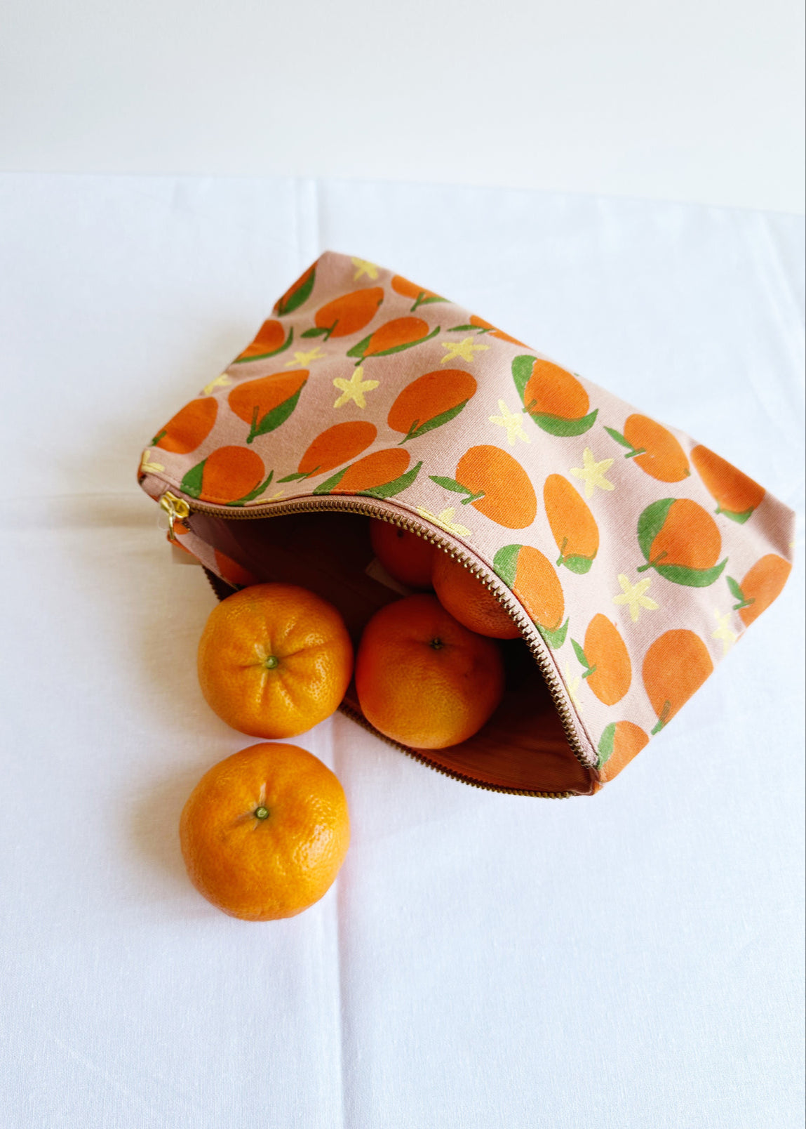 Julie Peach - Tangerines Block Printed Zipper Pouch -