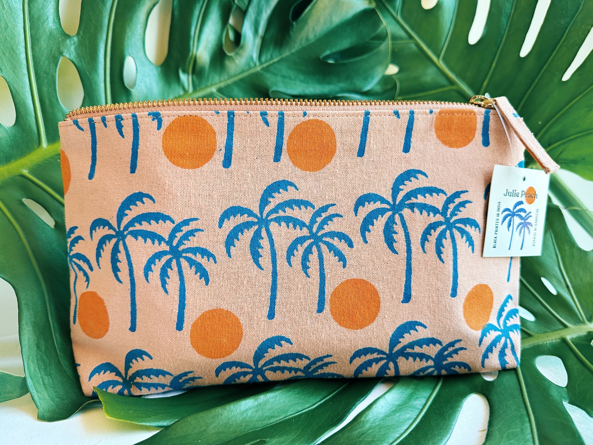 Julie Peach - Palm Sunset Block Printed Pouch -
