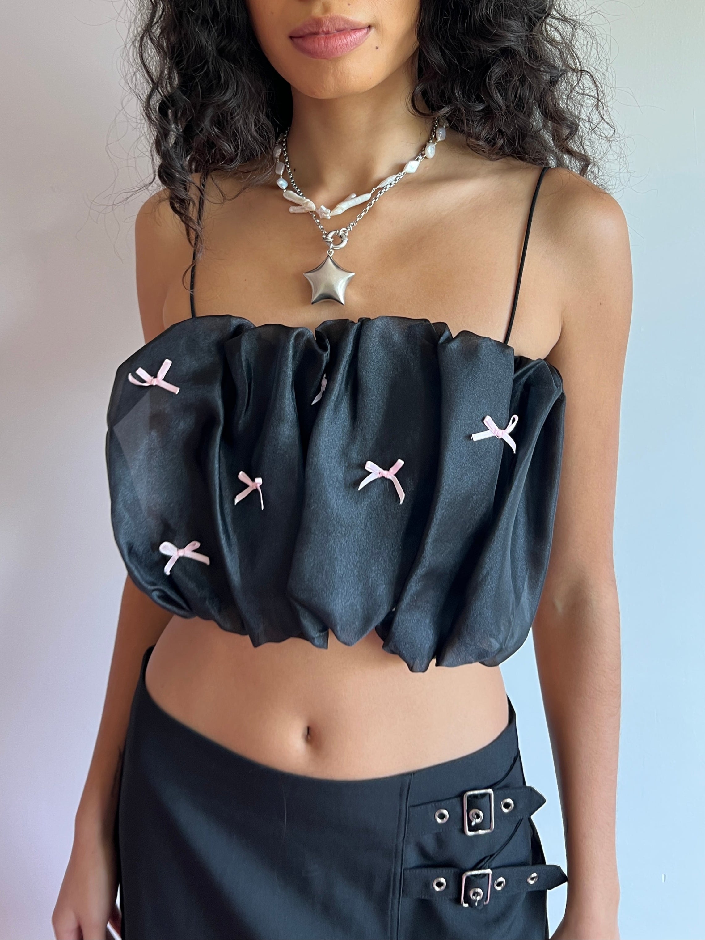 Lisa Says Gah - Tops - Jemma Bubble Top - Black Pink Bow – offe market