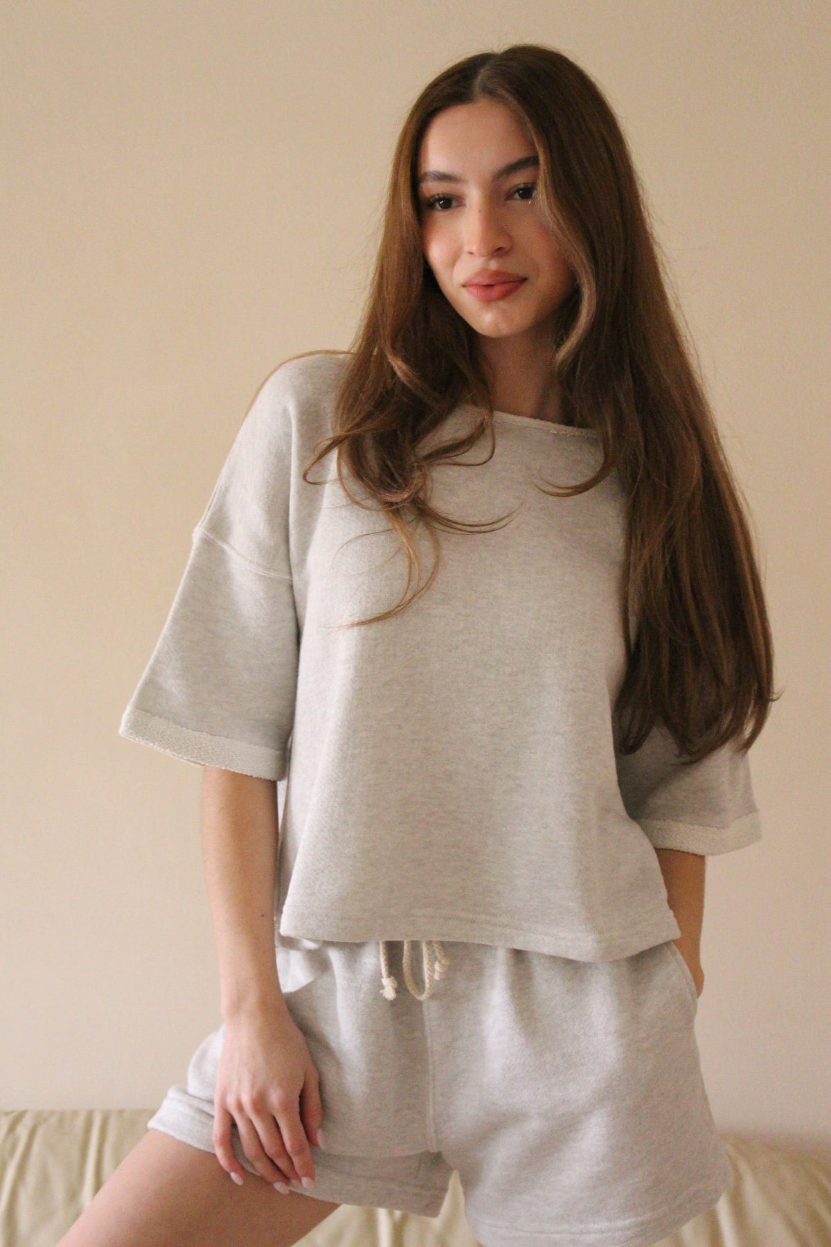 NA NIN - Lenny Cotton Modal Cropped Tee - Dove -