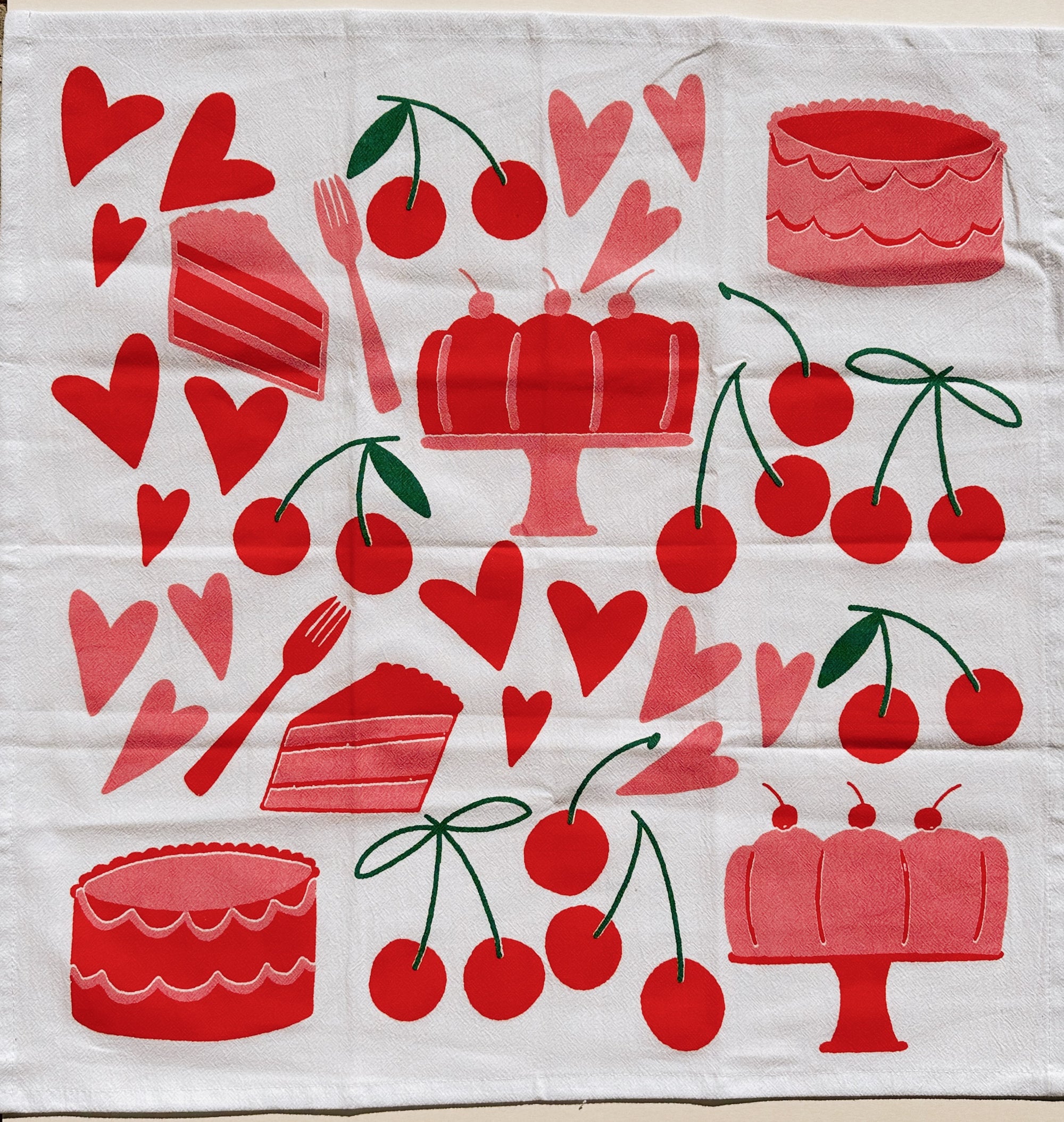 Julie Peach - Sweets on White Tea Towel -