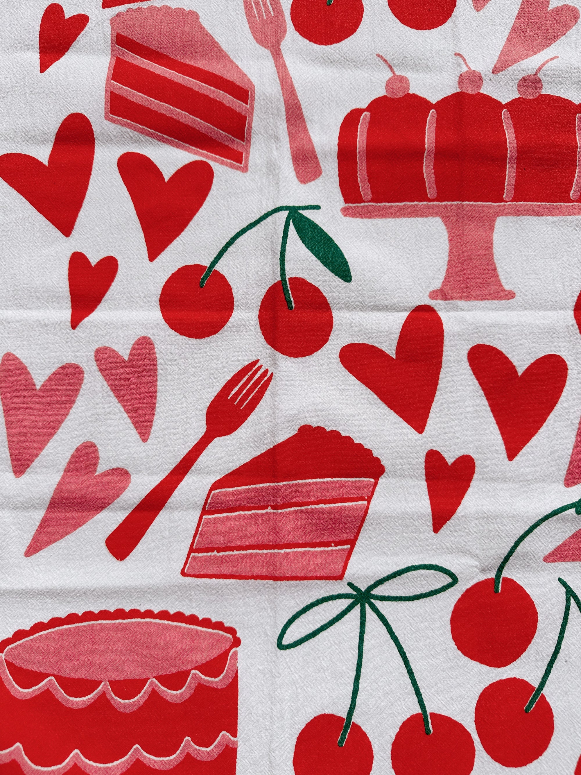 Julie Peach - Sweets on White Tea Towel -