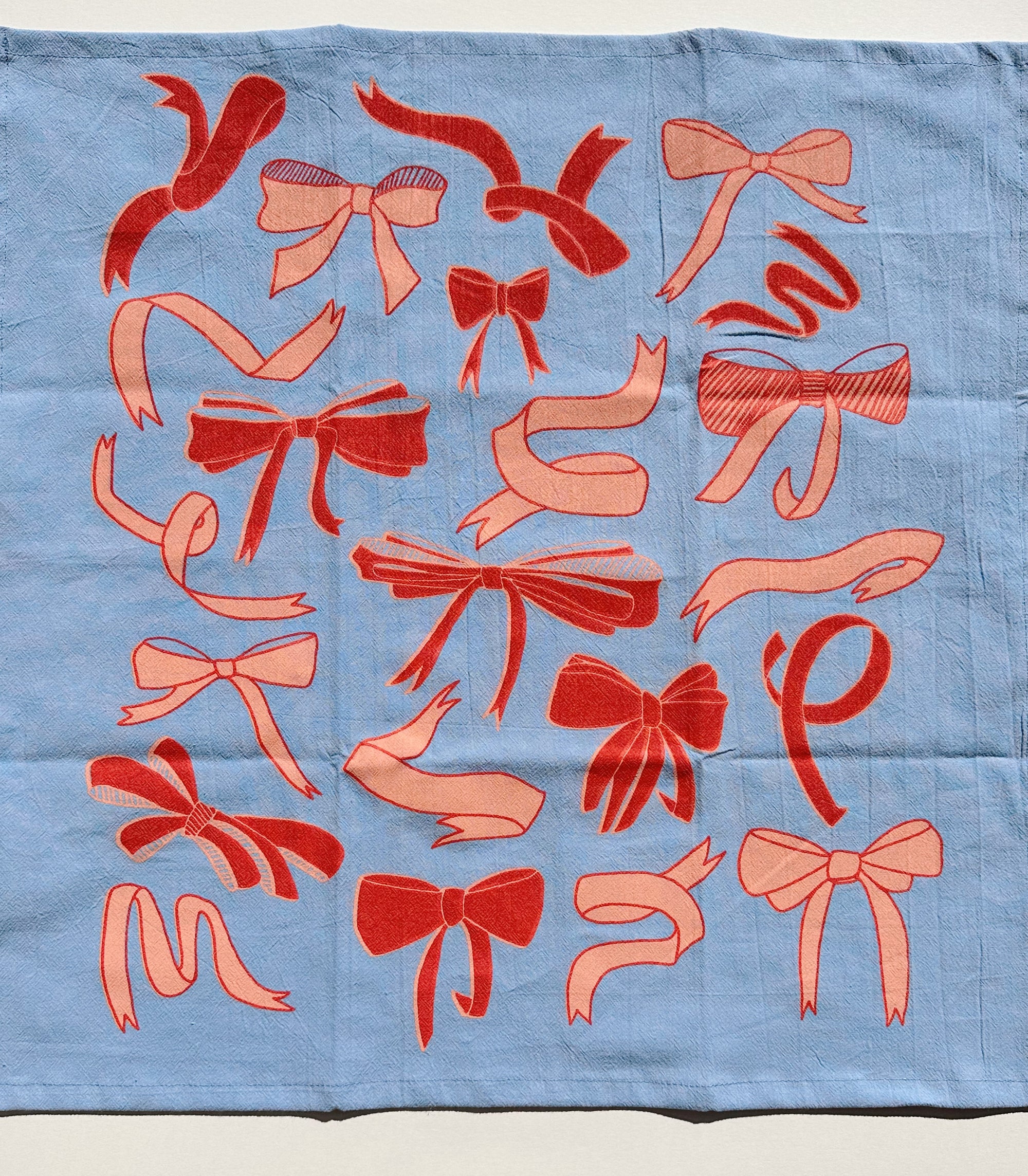 Julie Peach - Bows on Blue Tea Towel -