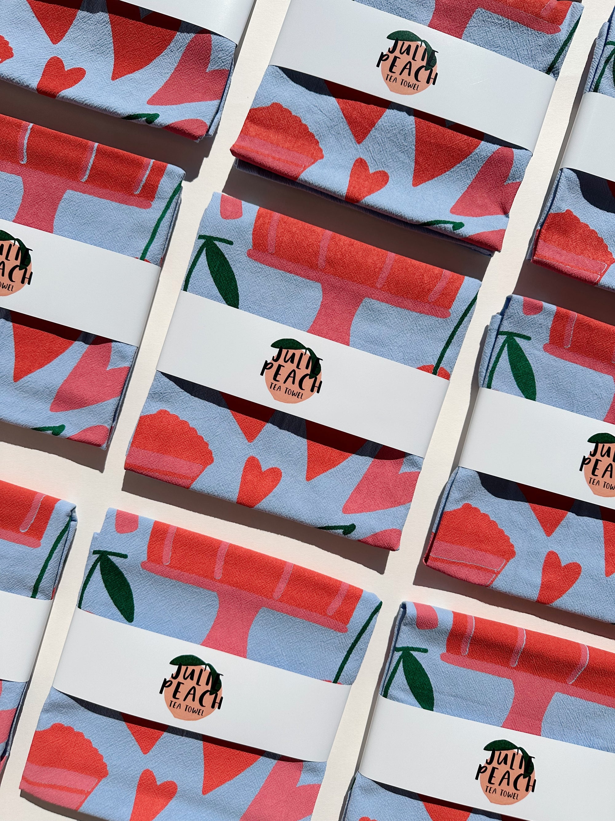Julie Peach - Sweets on Blue Tea Towel -