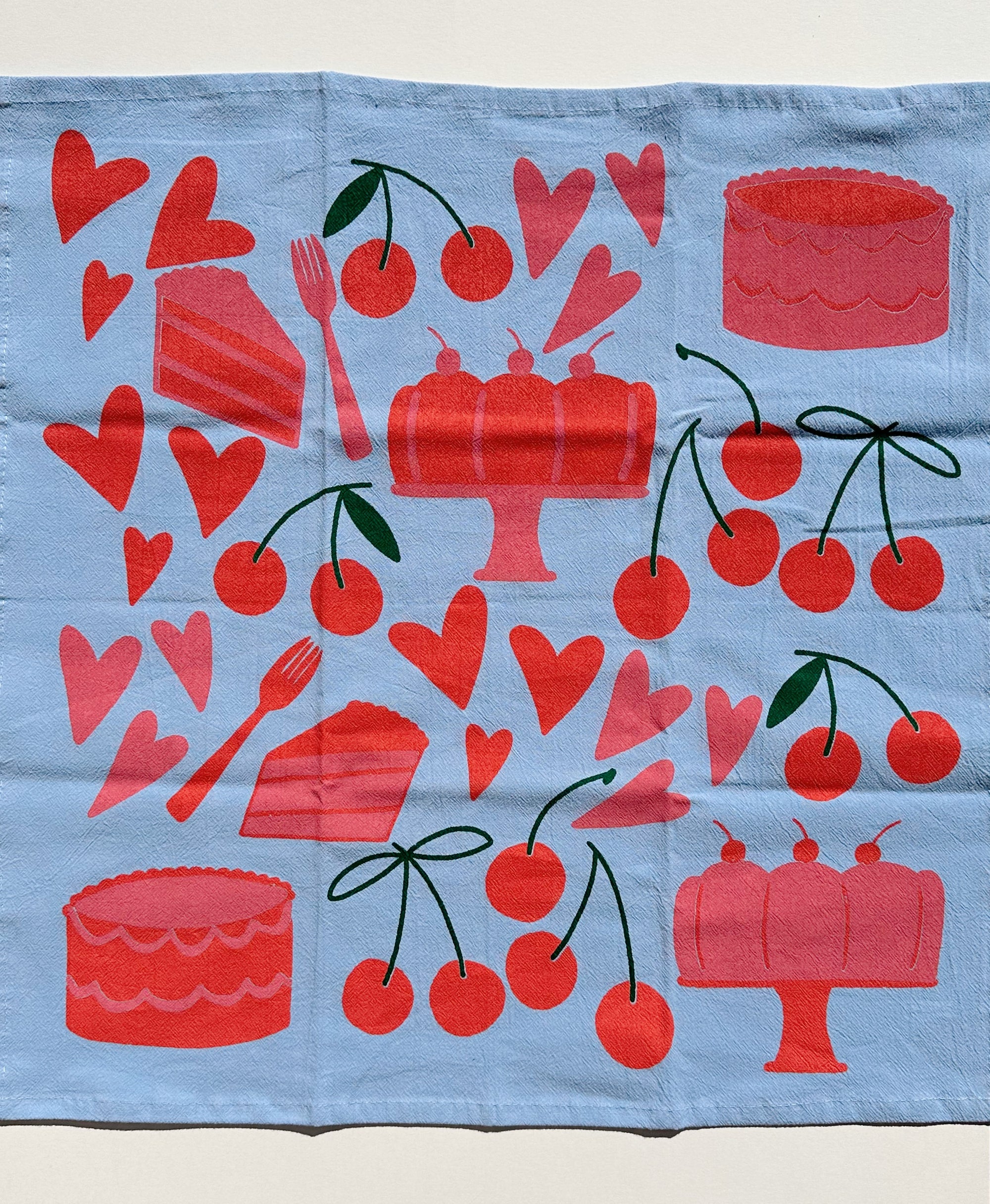 Julie Peach - Sweets on Blue Tea Towel -
