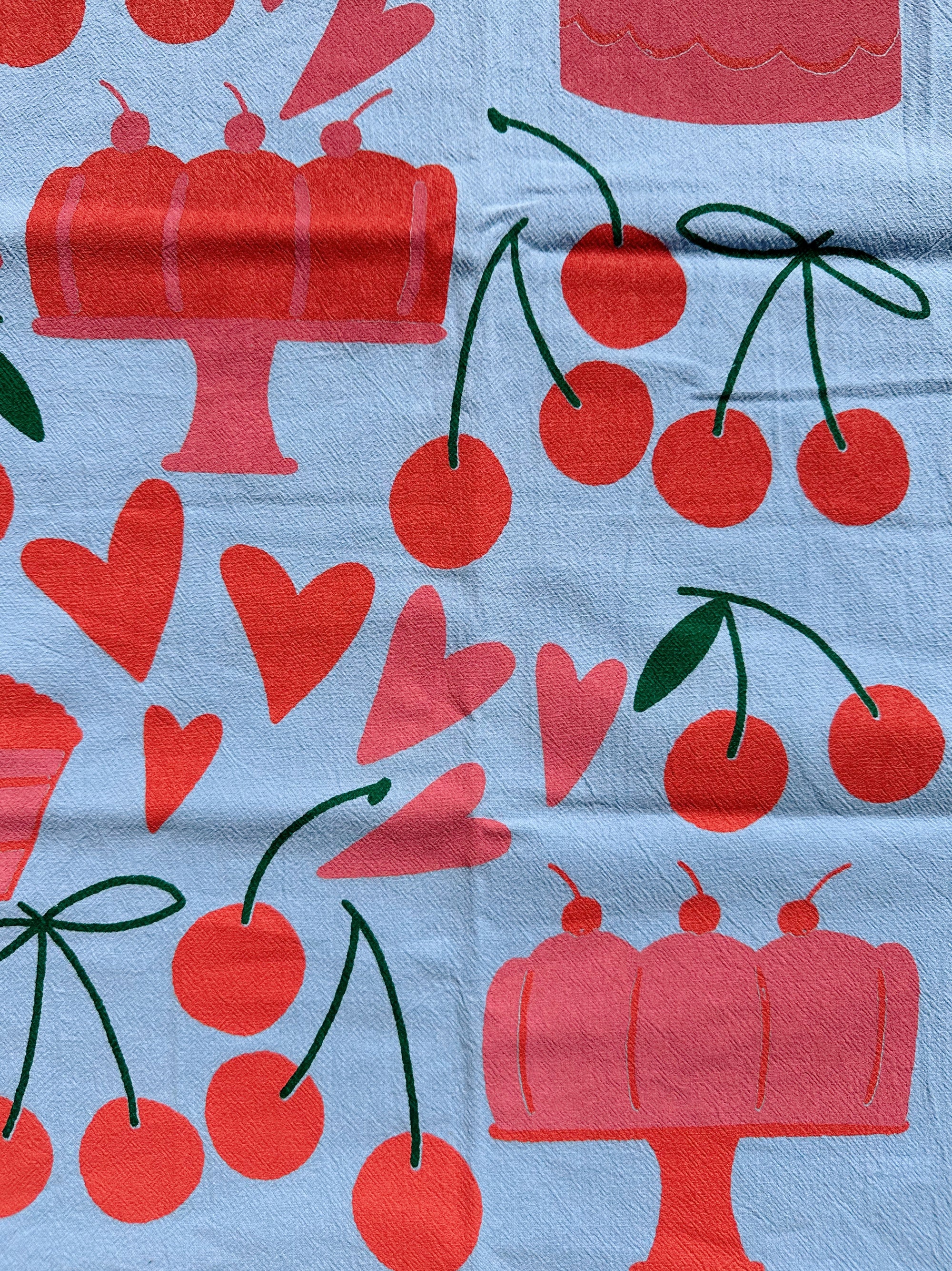 Julie Peach - Sweets on Blue Tea Towel -